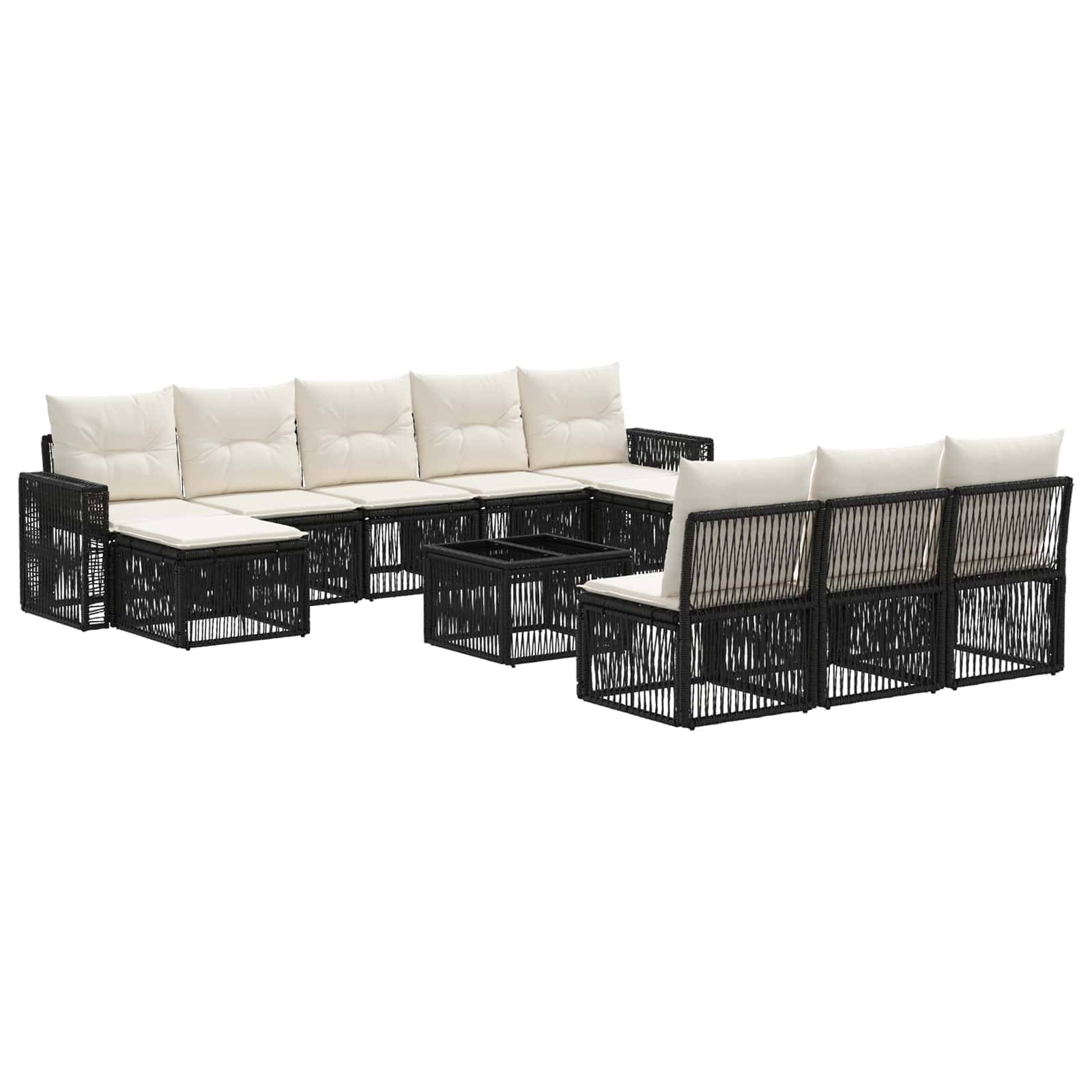 vidaXL Gartensofa-set 11 pcs Schwarz und Cremeweiß Poly-Rattan