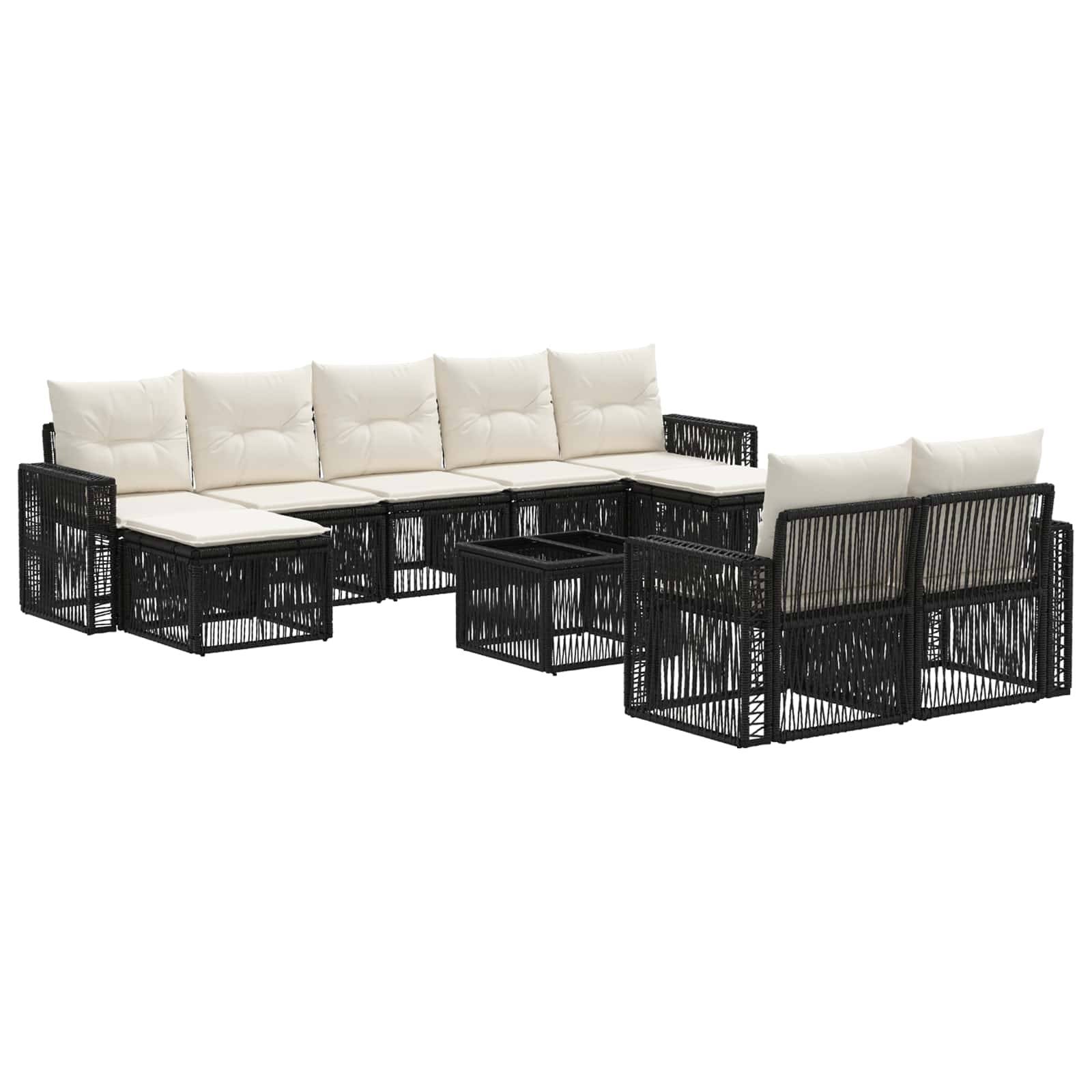 vidaXL Gartensofa-set 10 pcs Schwarz und Cremeweiß Poly-Rattan