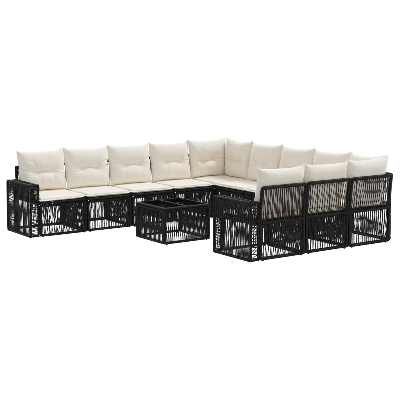 vidaXL Gartensofa-set 12 pcs Schwarz und Cremeweiß Poly-Rattan