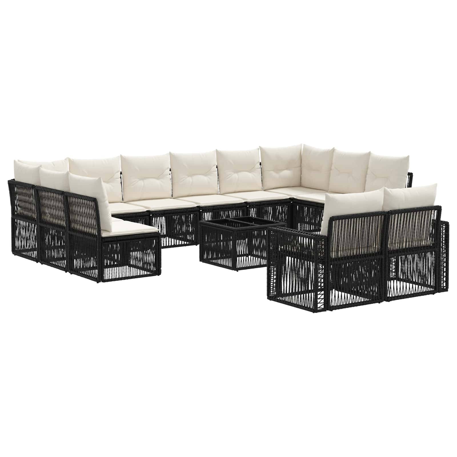 vidaXL Gartensofa-set 13 pcs Schwarz und Cremeweiß Poly-Rattan