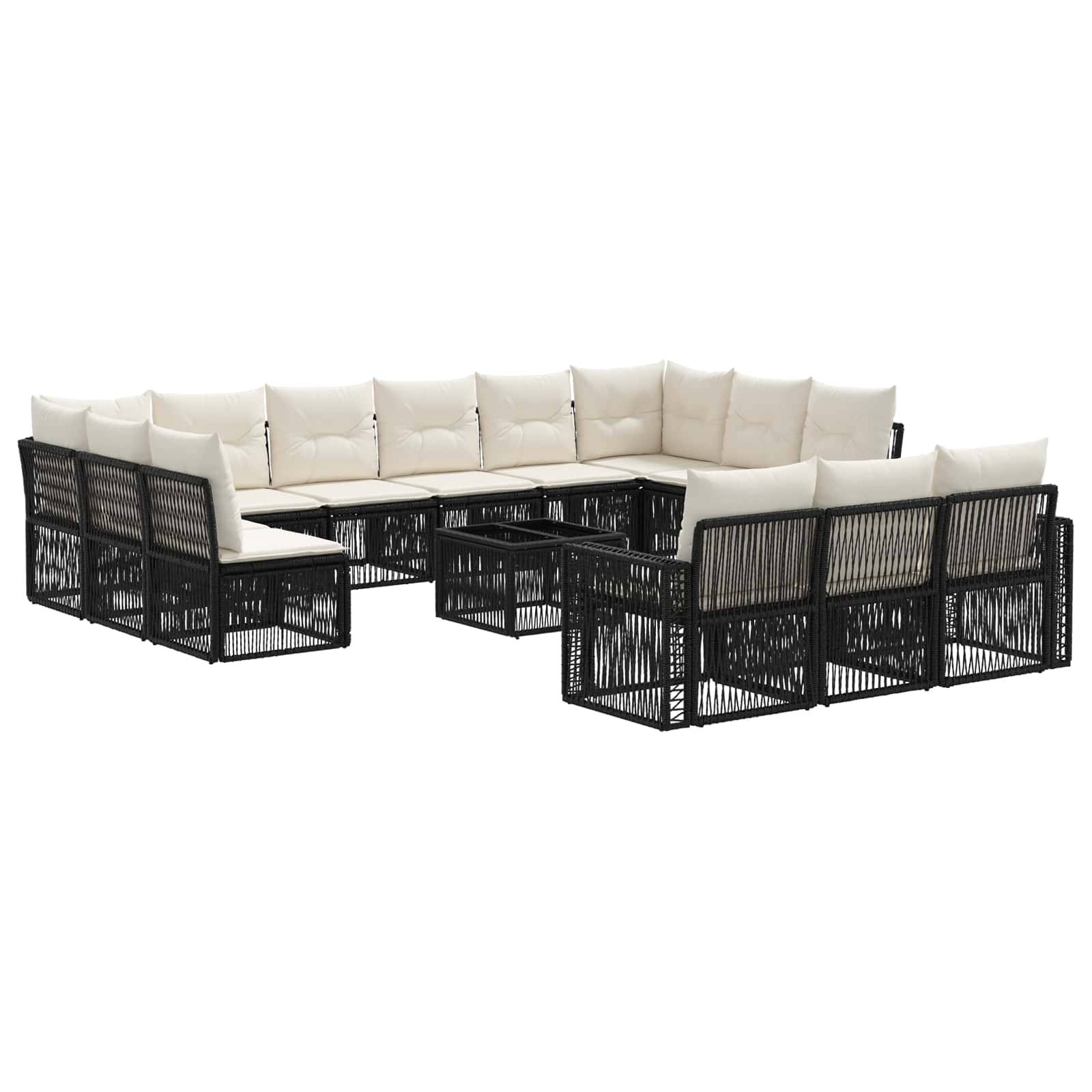 vidaXL Gartensofa-set 14 pcs Schwarz und Cremeweiß Poly-Rattan