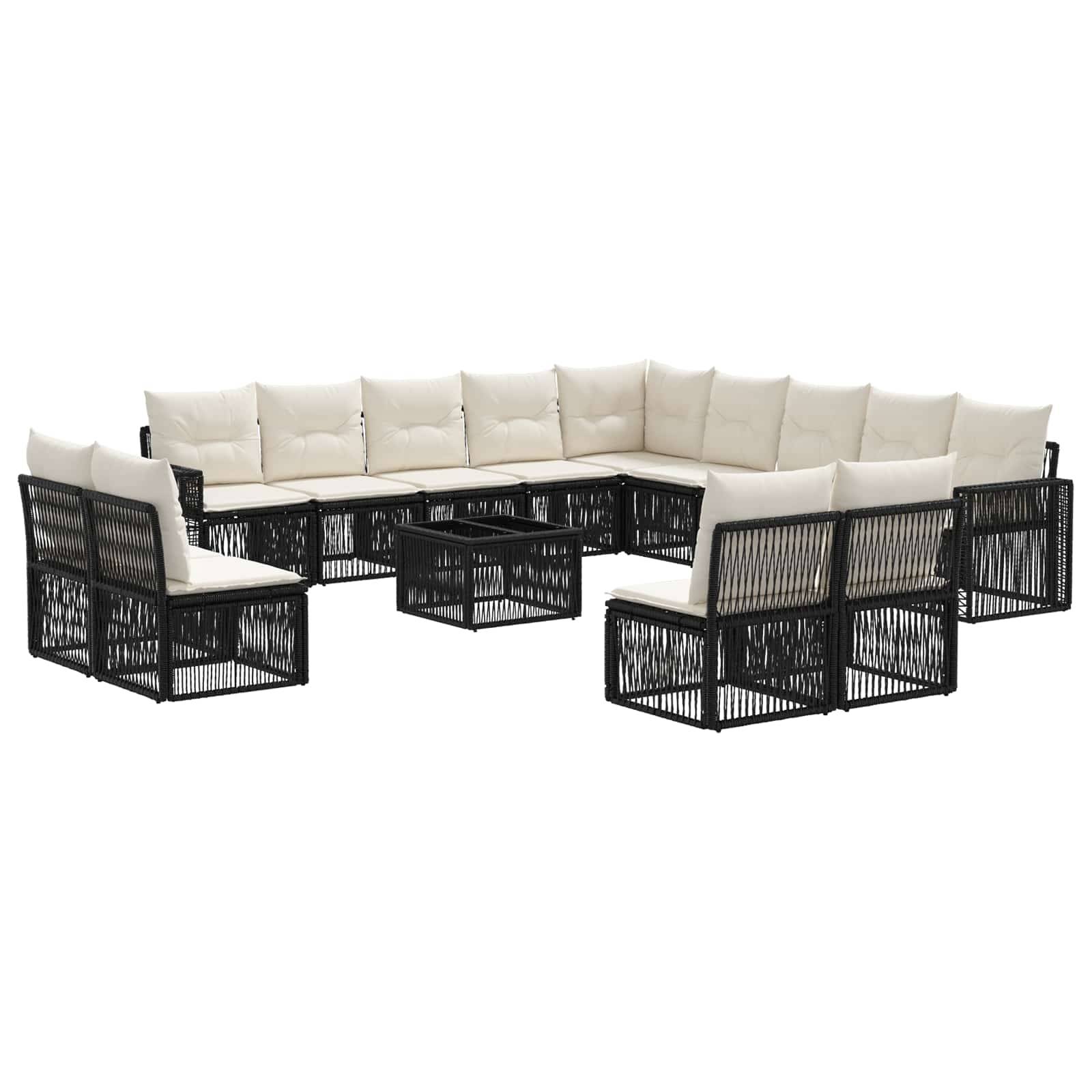 vidaXL Gartensofa-set 14 pcs Schwarz und Cremeweiß Poly-Rattan
