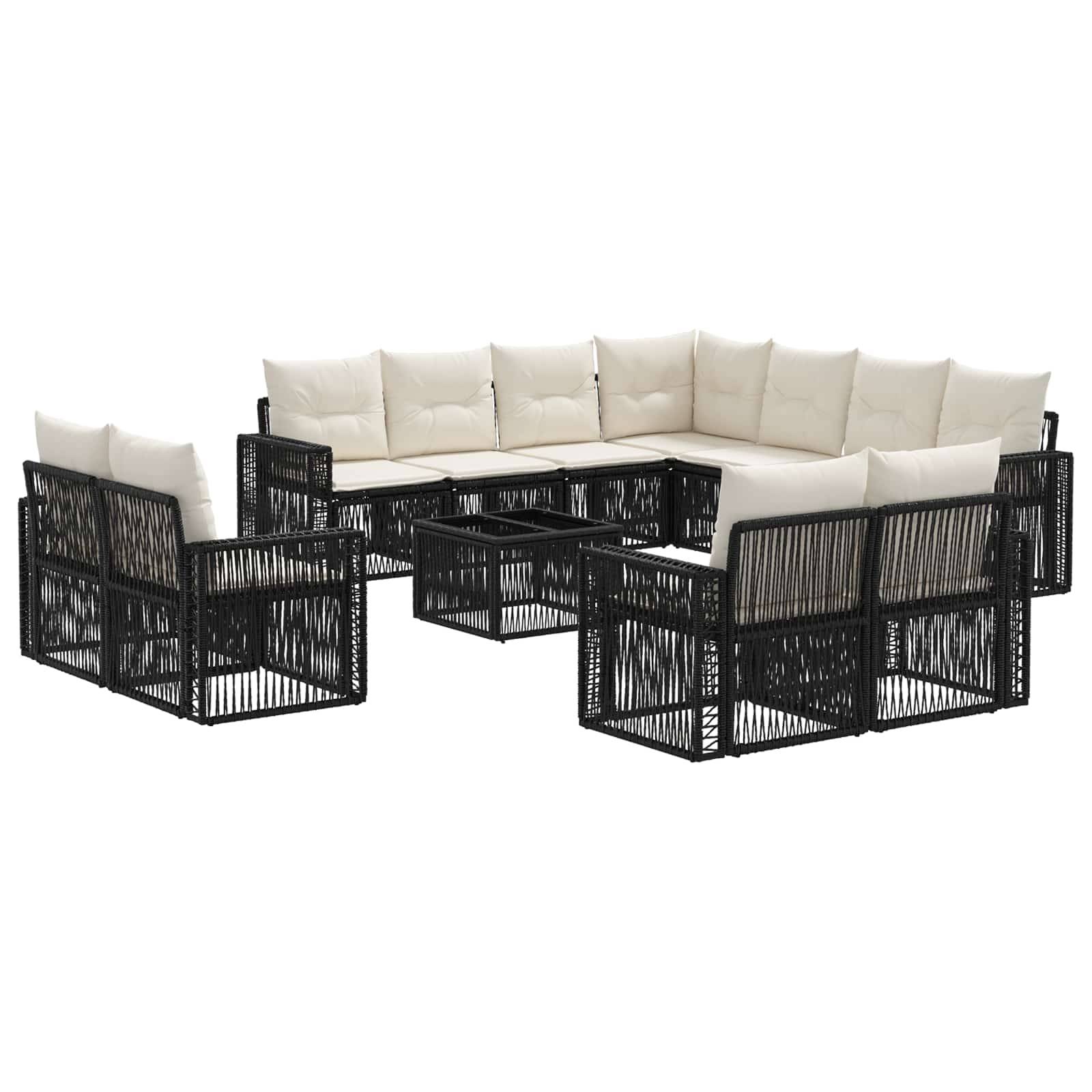 vidaXL Gartensofa-set 12 pcs Schwarz und Cremeweiß Poly-Rattan