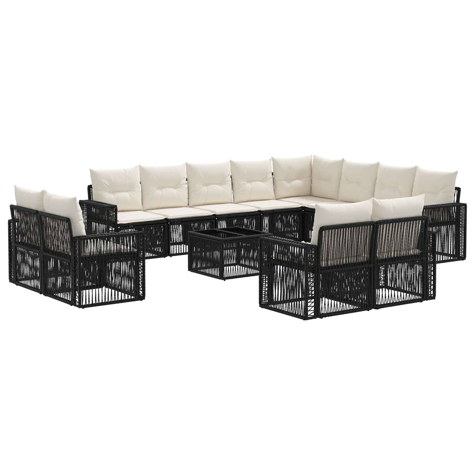 vidaXL Gartensofa-set 13 pcs Schwarz und Cremeweiß Poly-Rattan