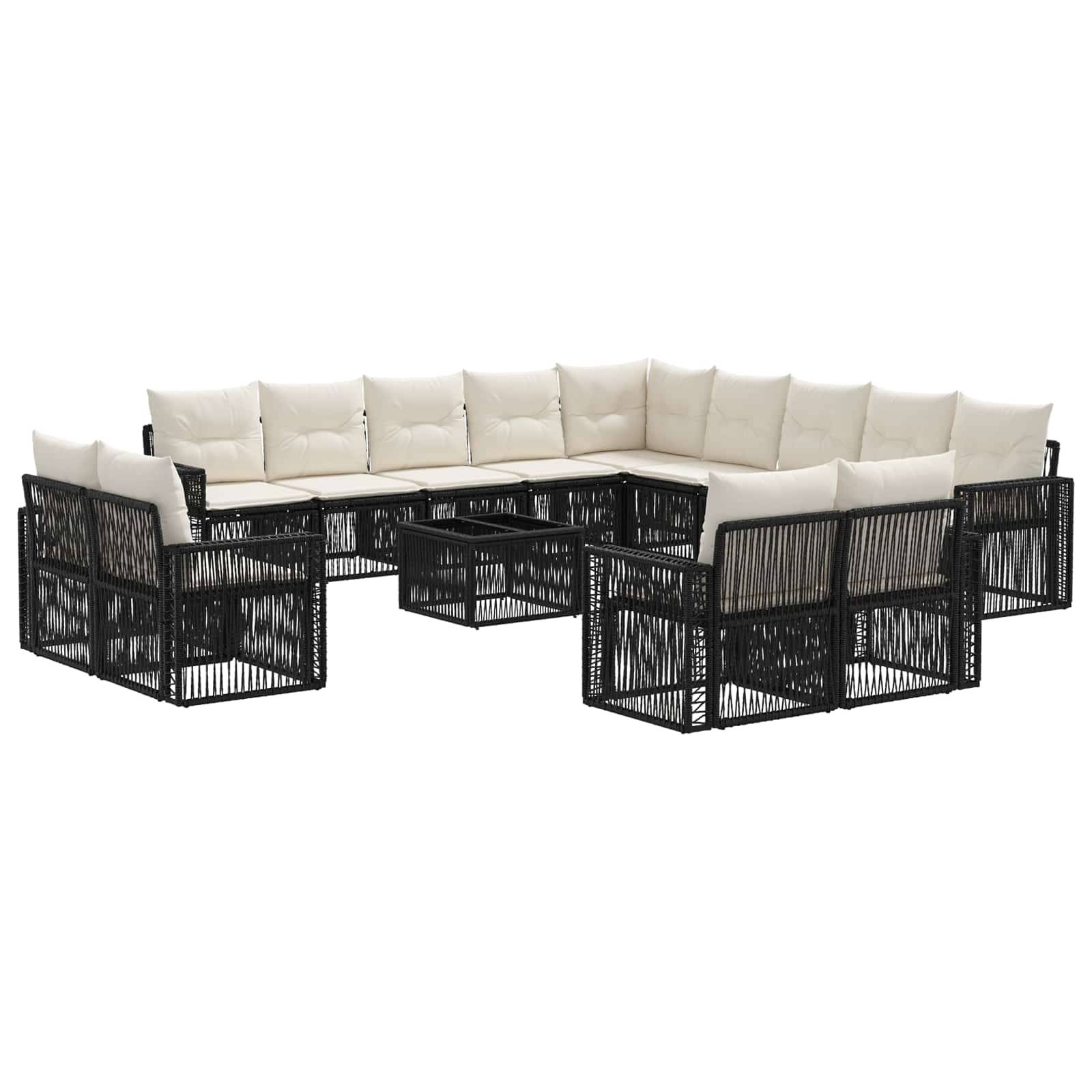 vidaXL Gartensofa-set 14 pcs Schwarz und Cremeweiß Poly-Rattan
