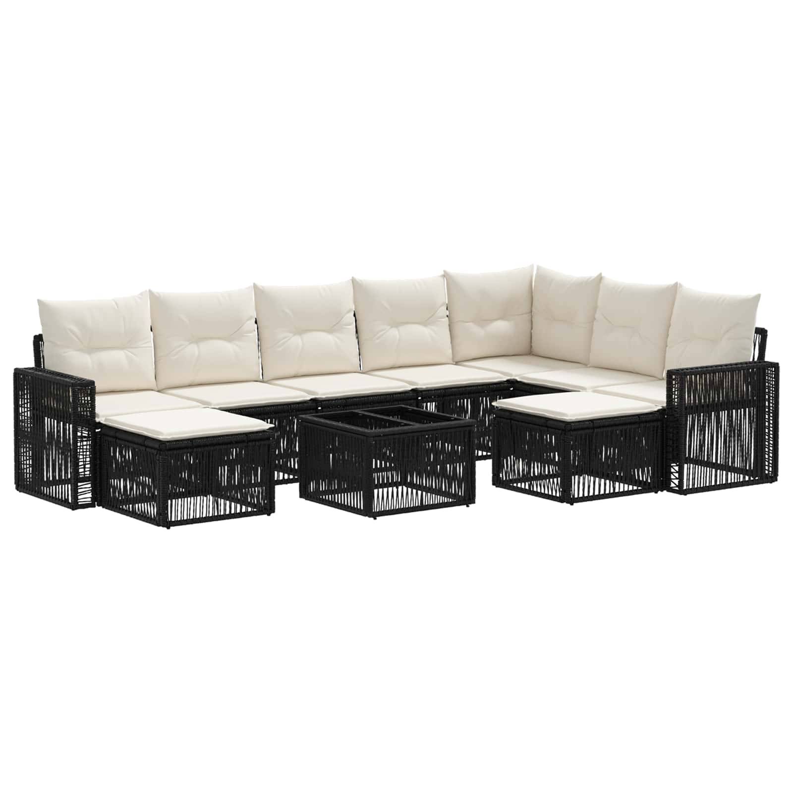 vidaXL Gartensofa-set 10 pcs Schwarz und Cremeweiß Poly-Rattan