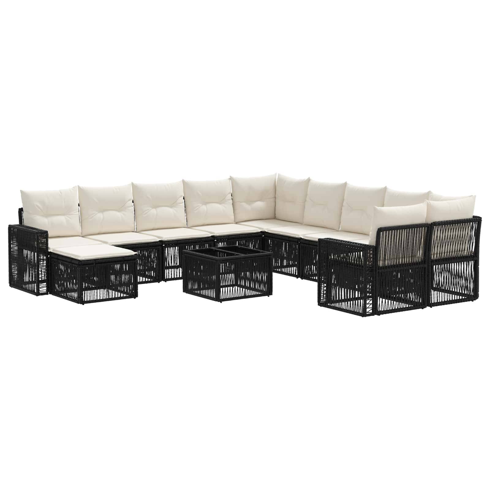 vidaXL Gartensofa-set 12 pcs Schwarz und Cremeweiß Poly-Rattan