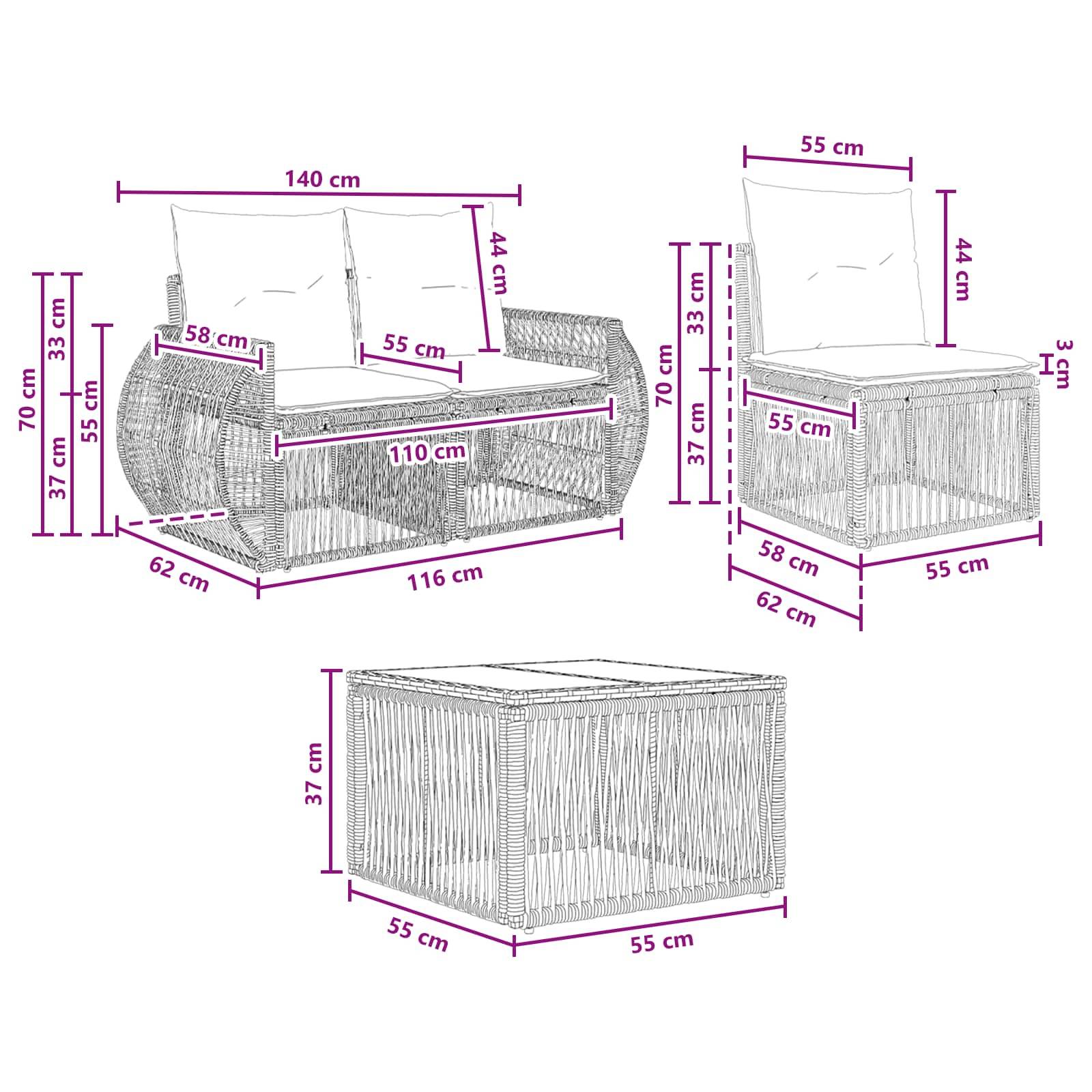 vidaXL Gartensofa-set 8 pcs Schwarz und Cremeweiß Poly-Rattan