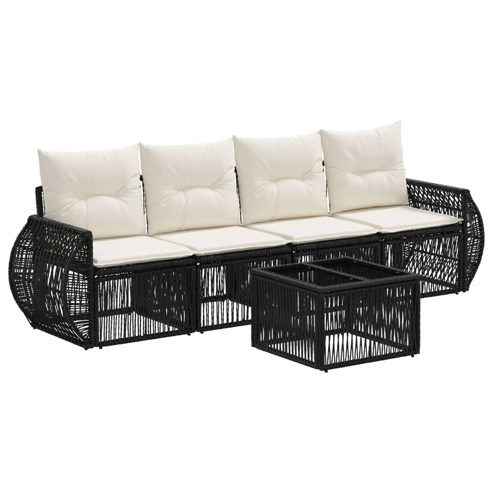 vidaXL Gartensofa-set 5 pcs Schwarz und Cremeweiß Poly-Rattan