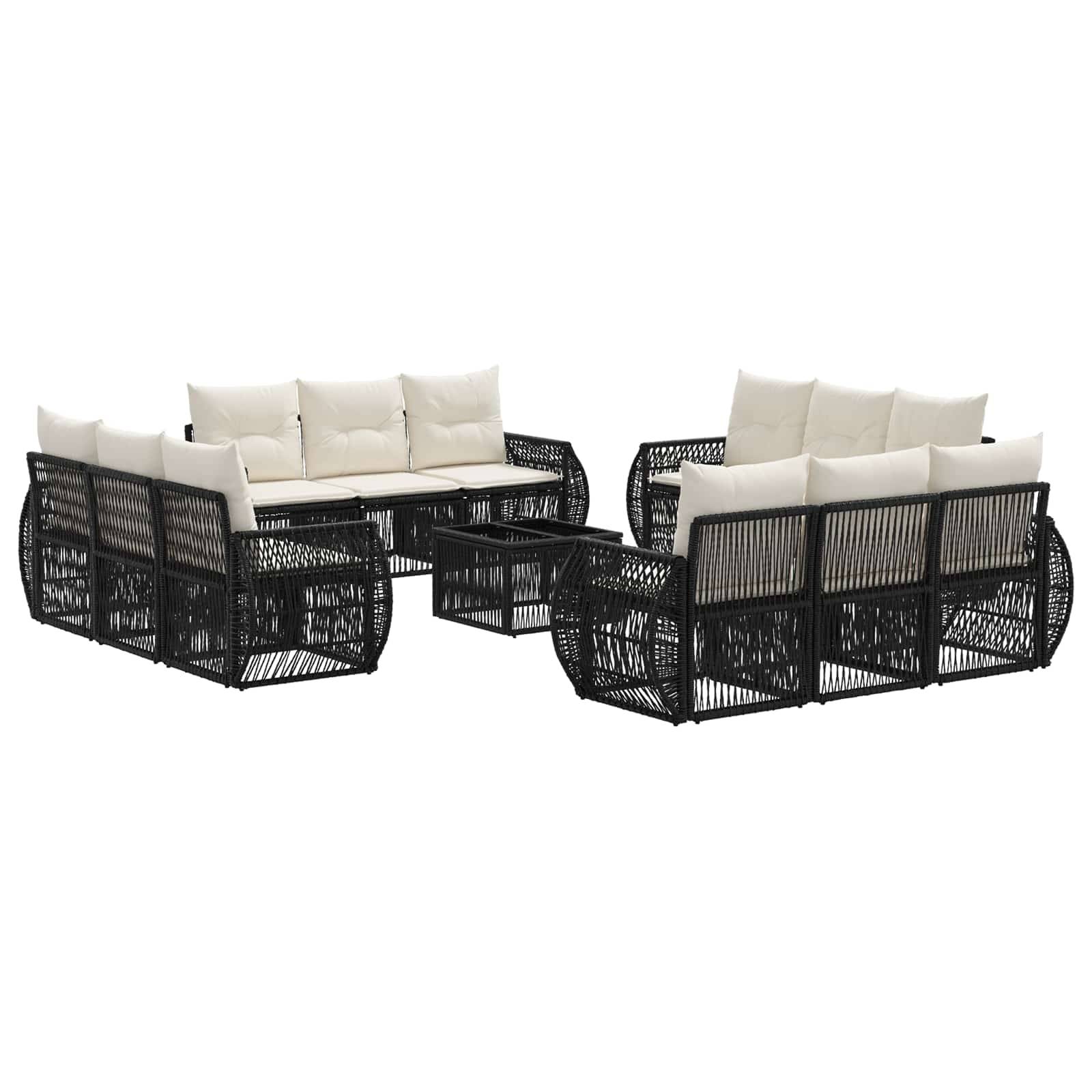 vidaXL Gartensofa-set 13 pcs Schwarz und Cremeweiß Poly-Rattan