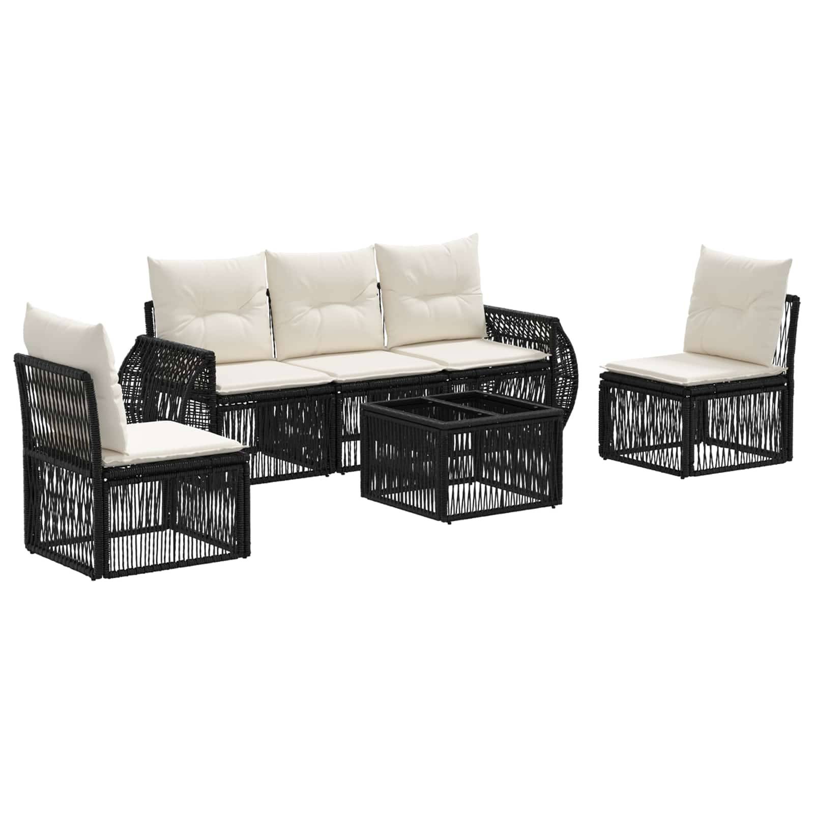 vidaXL Gartensofa-set 6 pcs Schwarz und Cremeweiß Poly-Rattan