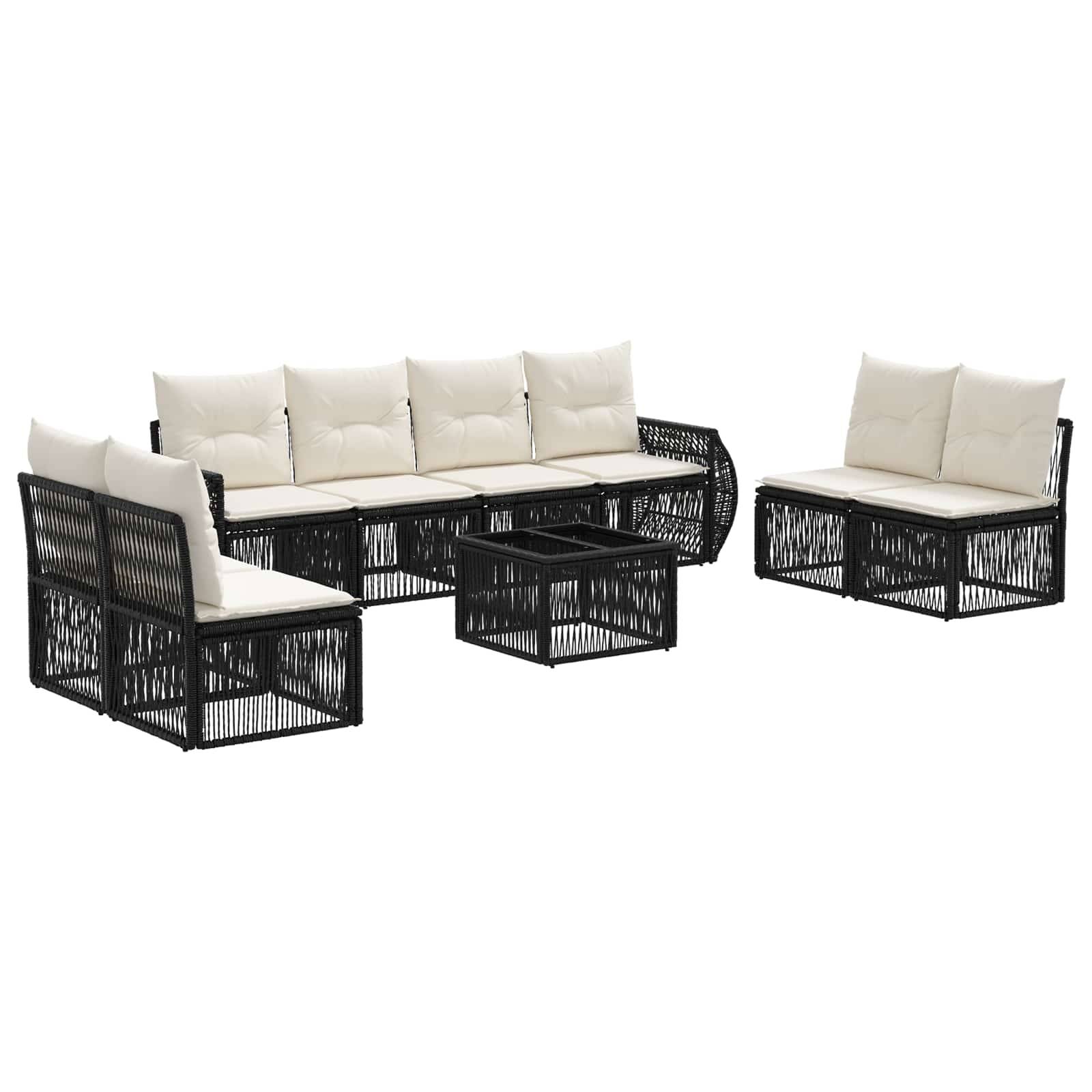 vidaXL Gartensofa-set 9 pcs Schwarz und Cremeweiß Poly-Rattan