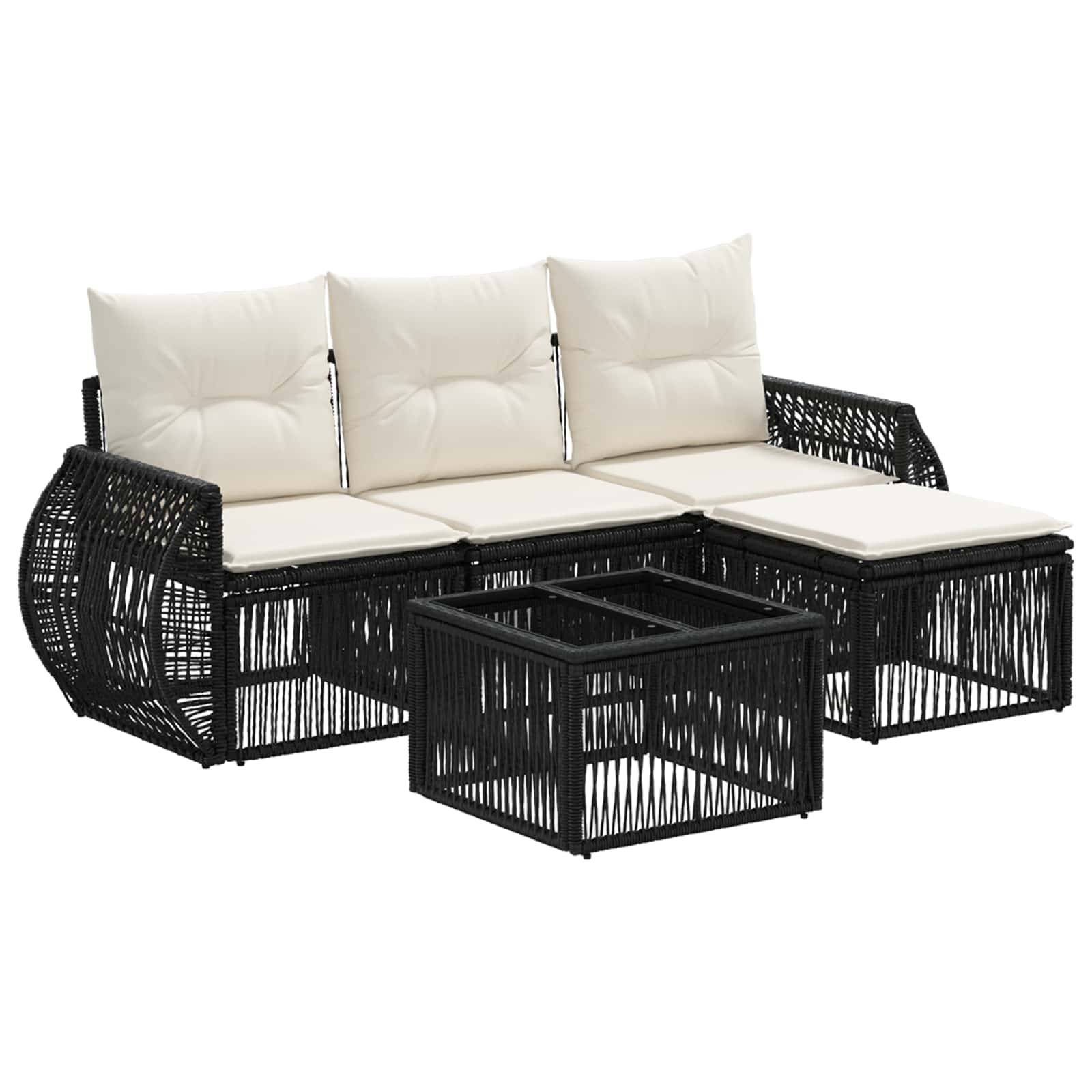 vidaXL Gartensofa-set 5 pcs Schwarz und Cremeweiß Poly-Rattan