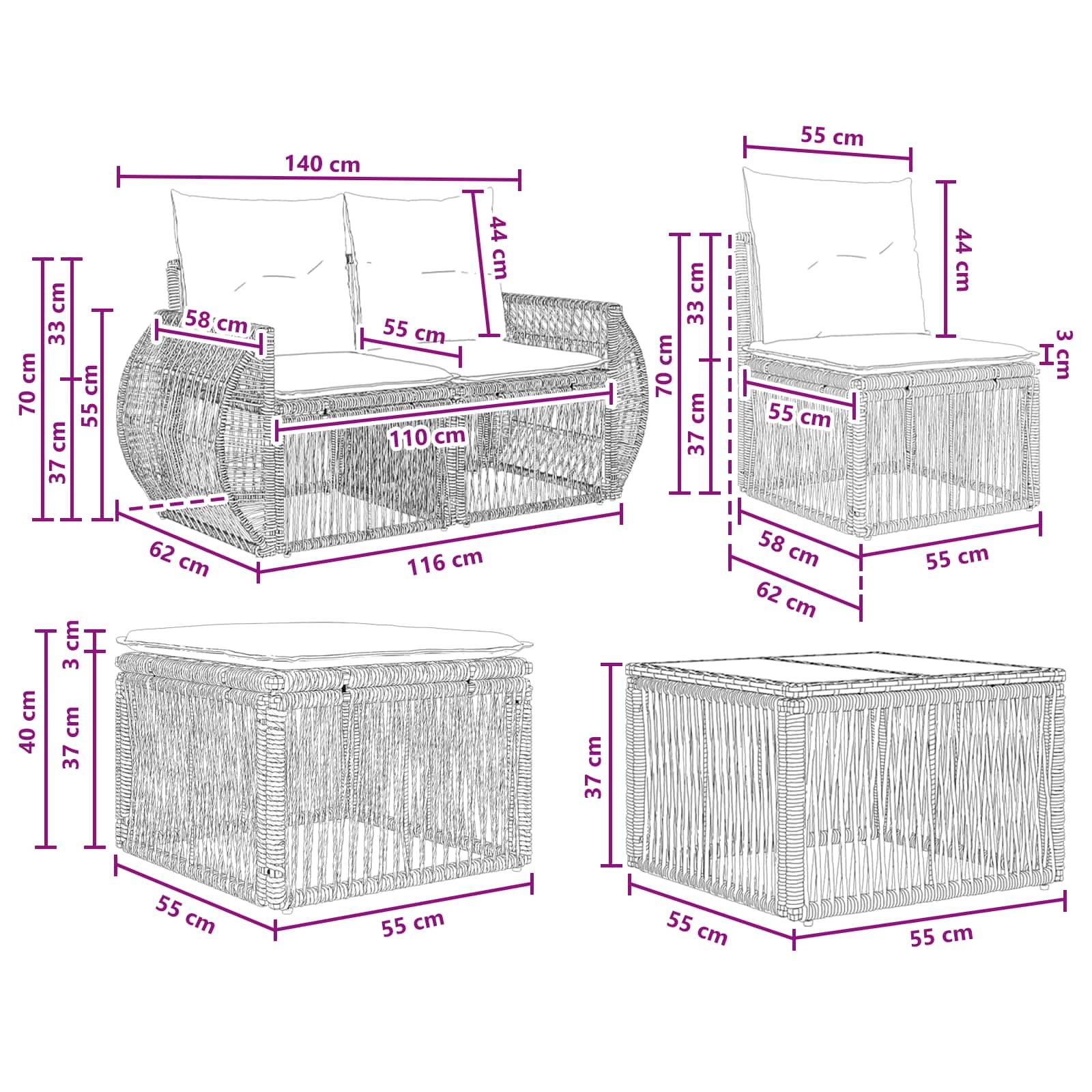 vidaXL Gartensofa-set 10 pcs Schwarz und Cremeweiß Poly-Rattan