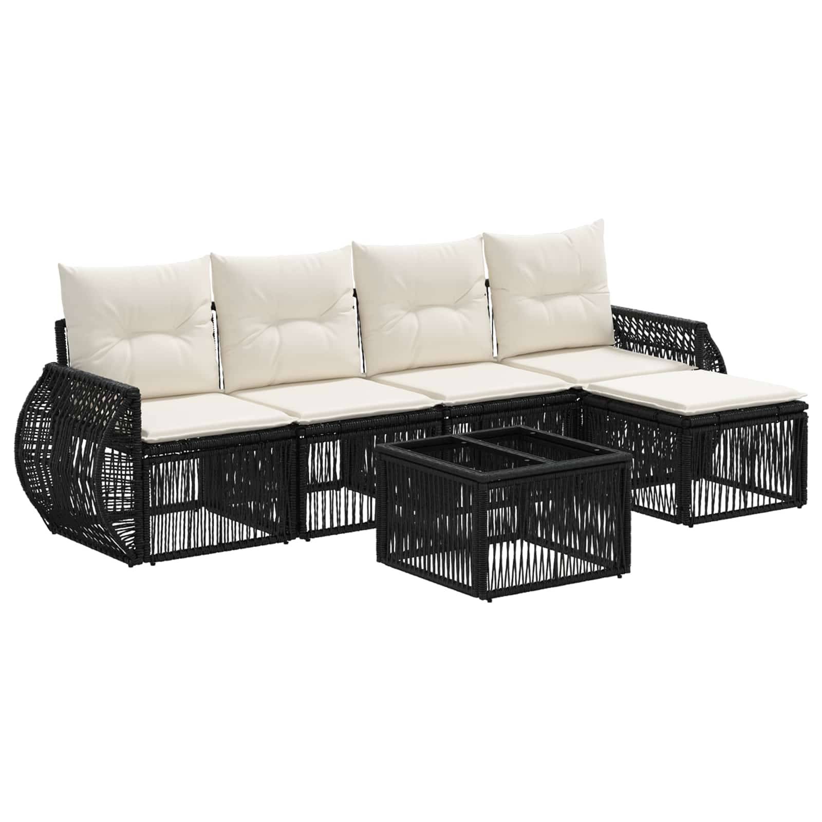 vidaXL Gartensofa-set 6 pcs Schwarz und Cremeweiß Poly-Rattan