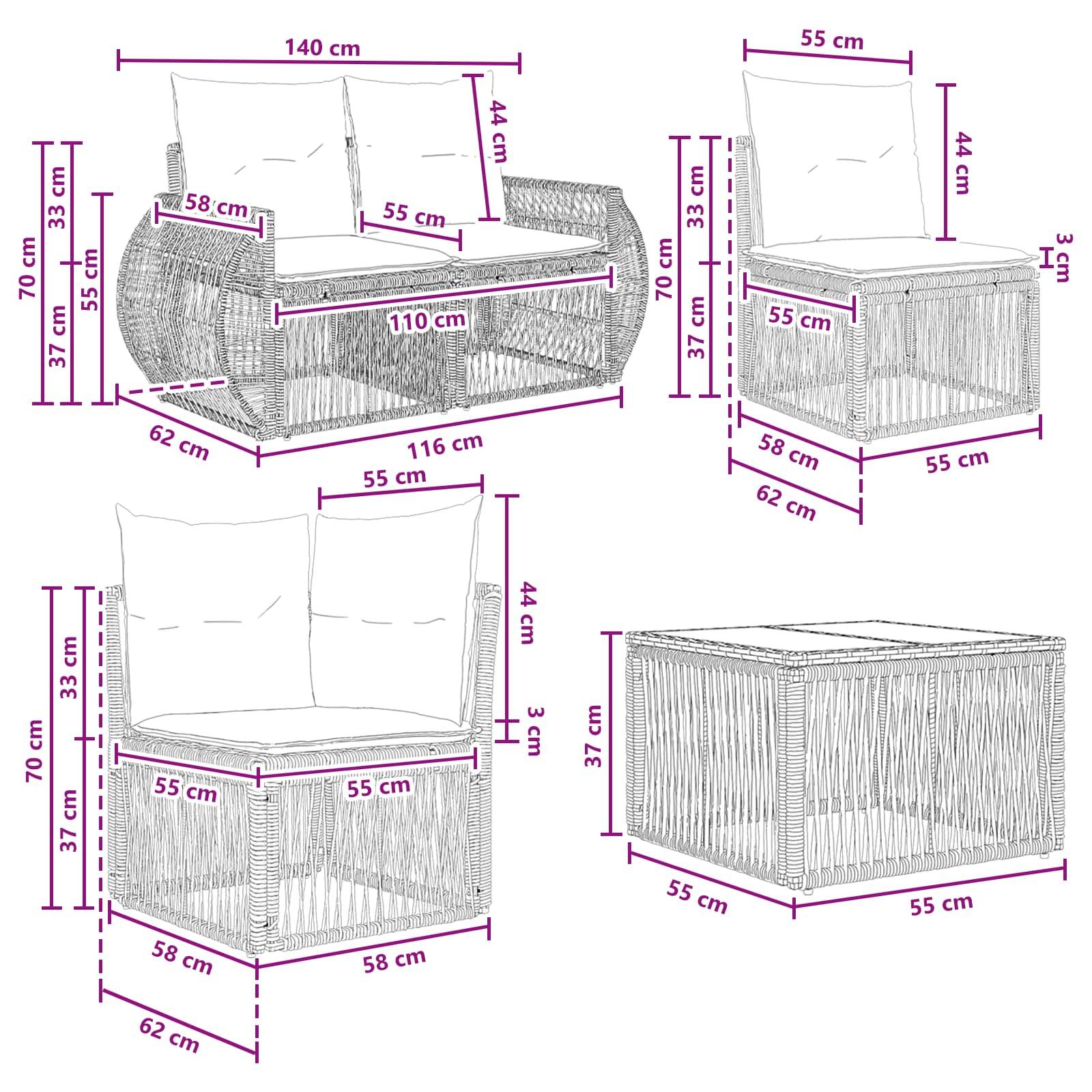 vidaXL Gartensofa-set 14 pcs Grau und Dunkelgrau Poly-Rattan