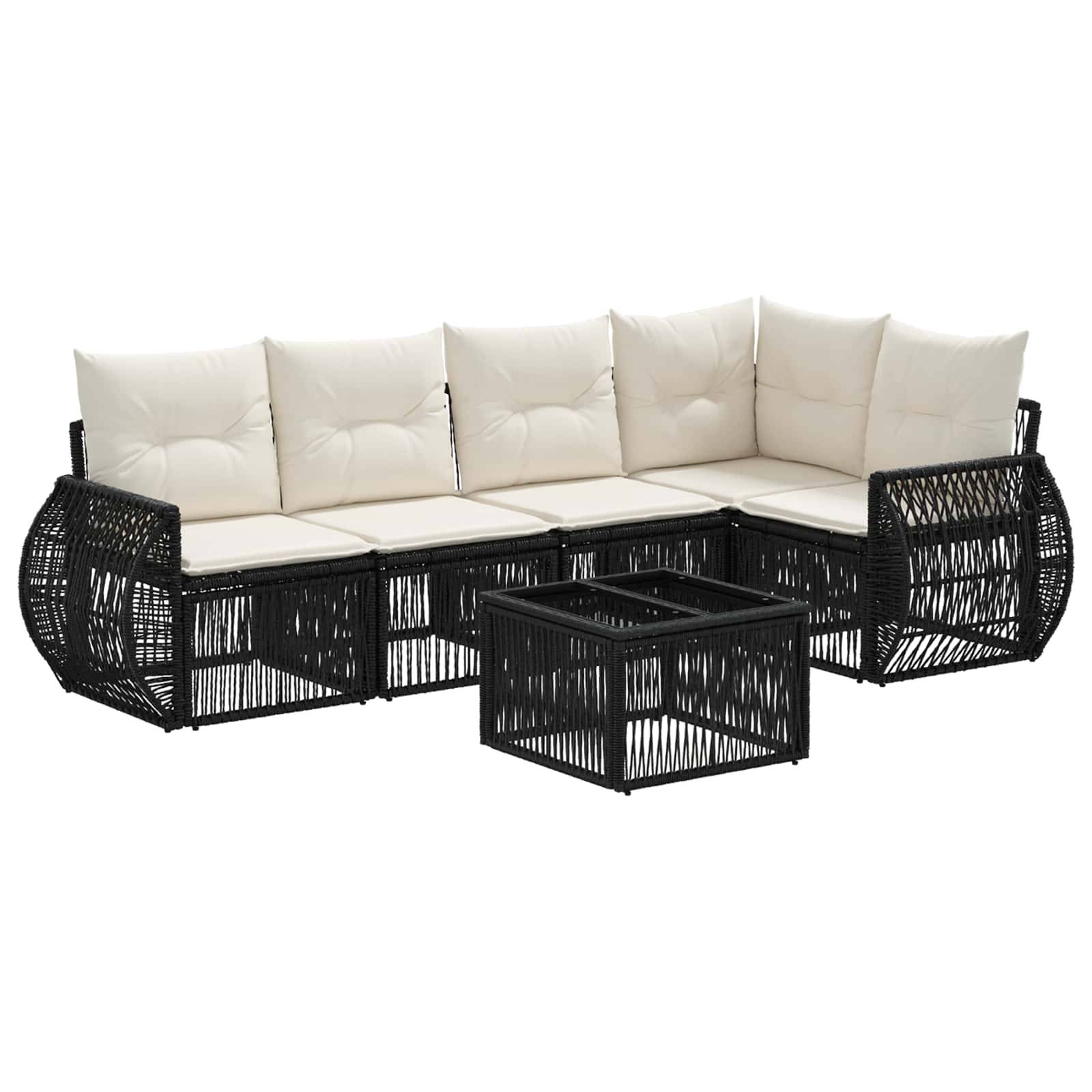 vidaXL Gartensofa-set 6 pcs Schwarz und Cremeweiß Poly-Rattan