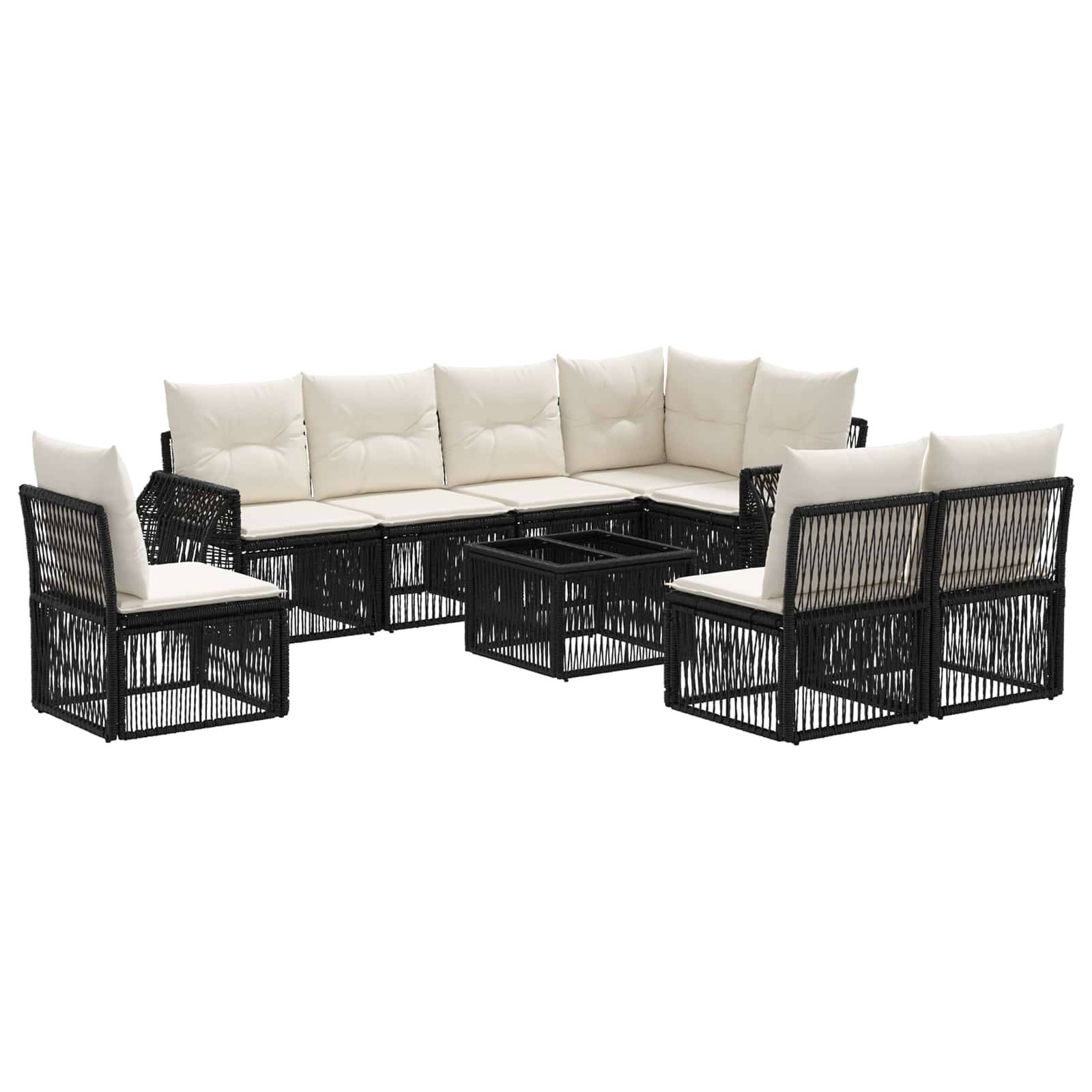 vidaXL Gartensofa-set 9 pcs Schwarz und Cremeweiß Poly-Rattan