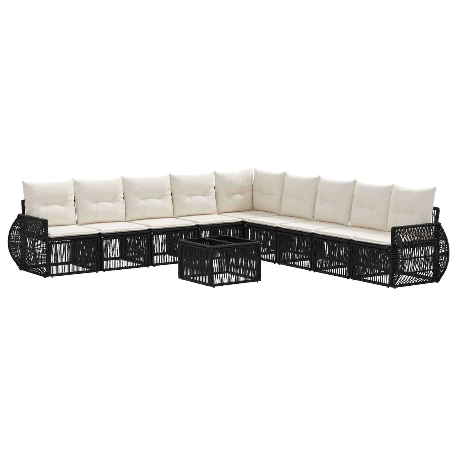 vidaXL Gartensofa-set 10 pcs Schwarz und Cremeweiß Poly-Rattan