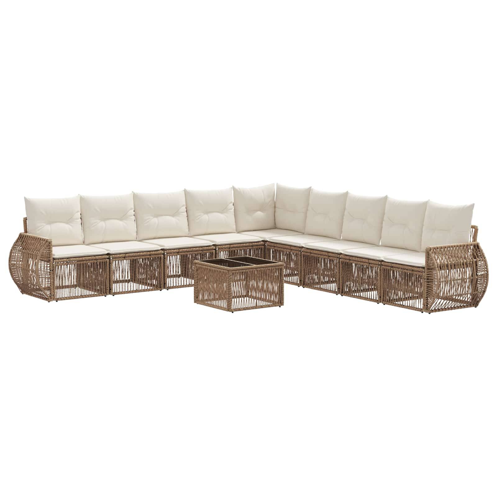 vidaXL Gartensofa-set 10 pcs Beige und Cremeweiß Poly-Rattan
