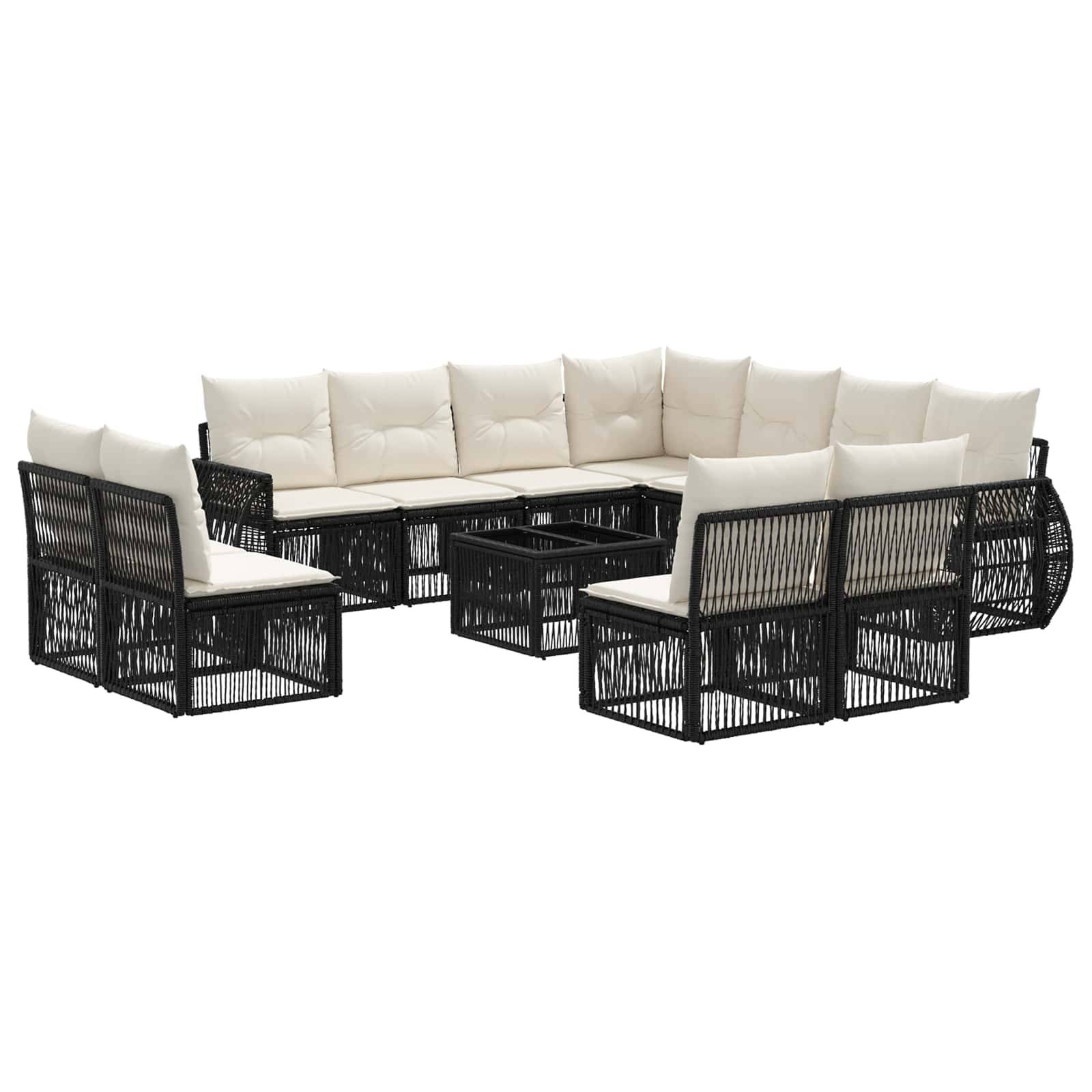 vidaXL Gartensofa-set 12 pcs Schwarz und Cremeweiß Poly-Rattan
