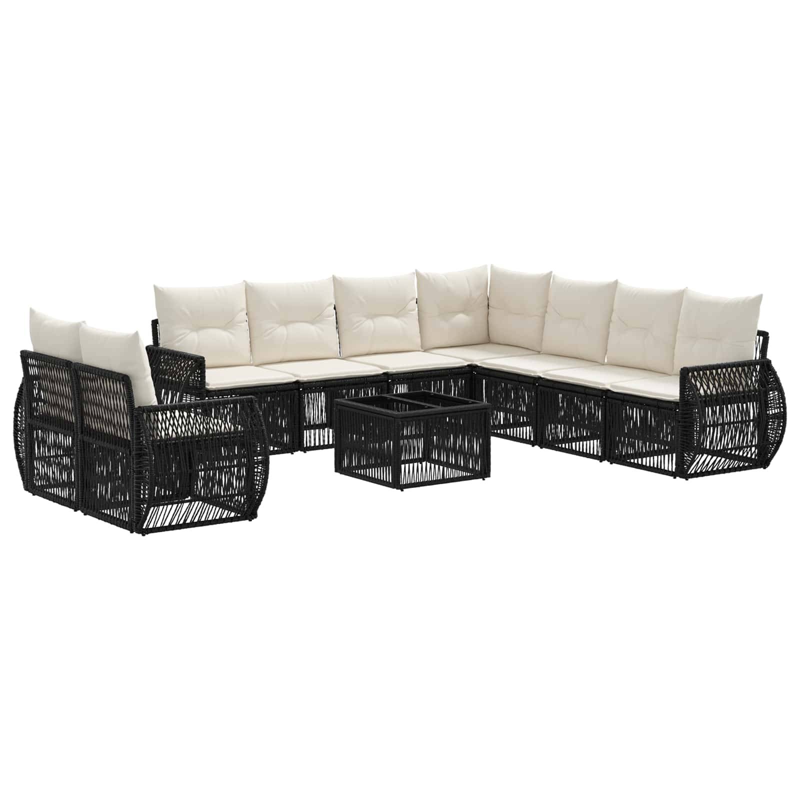 vidaXL Gartensofa-set 10 pcs Schwarz und Cremeweiß Poly-Rattan