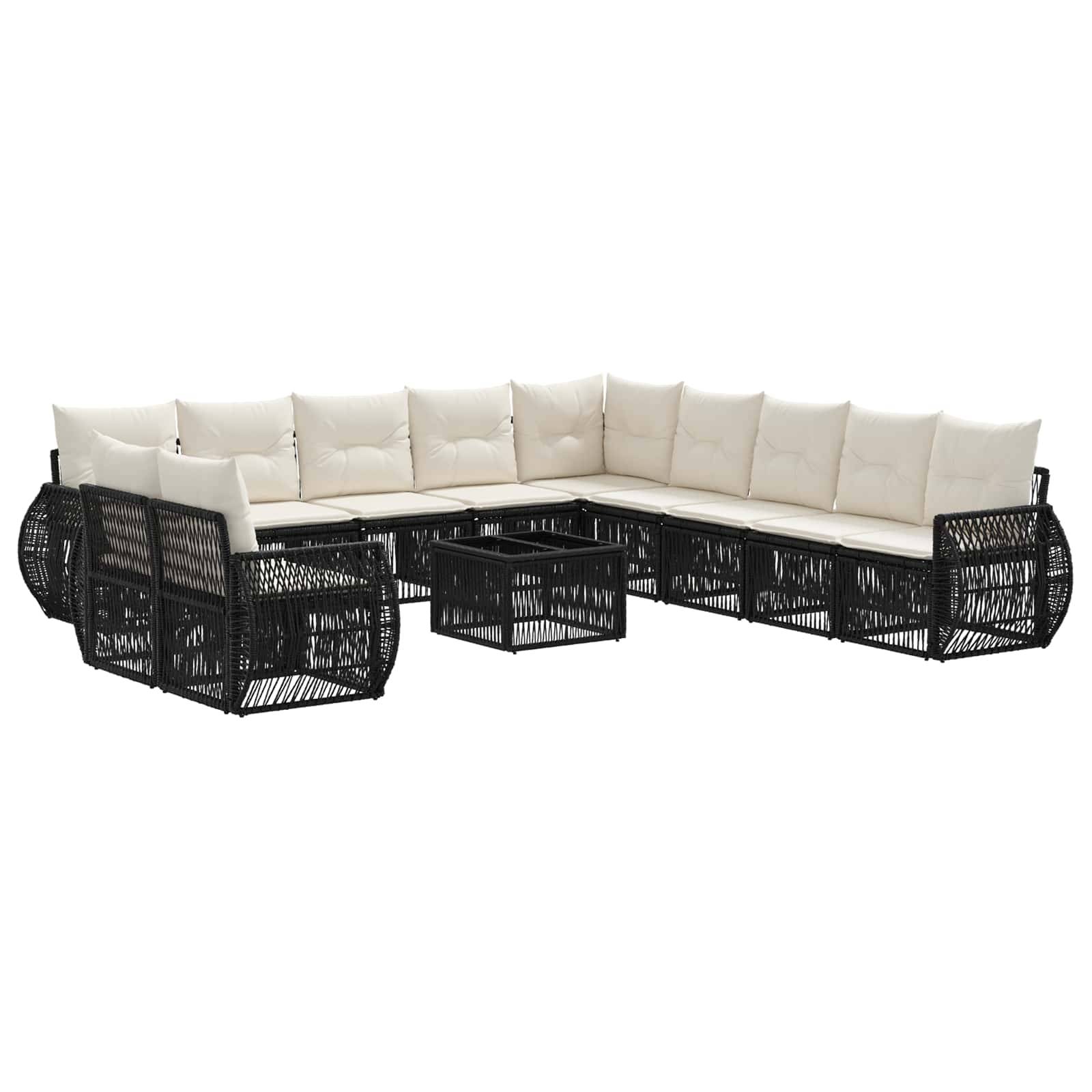 vidaXL Gartensofa-set 12 pcs Schwarz und Cremeweiß Poly-Rattan