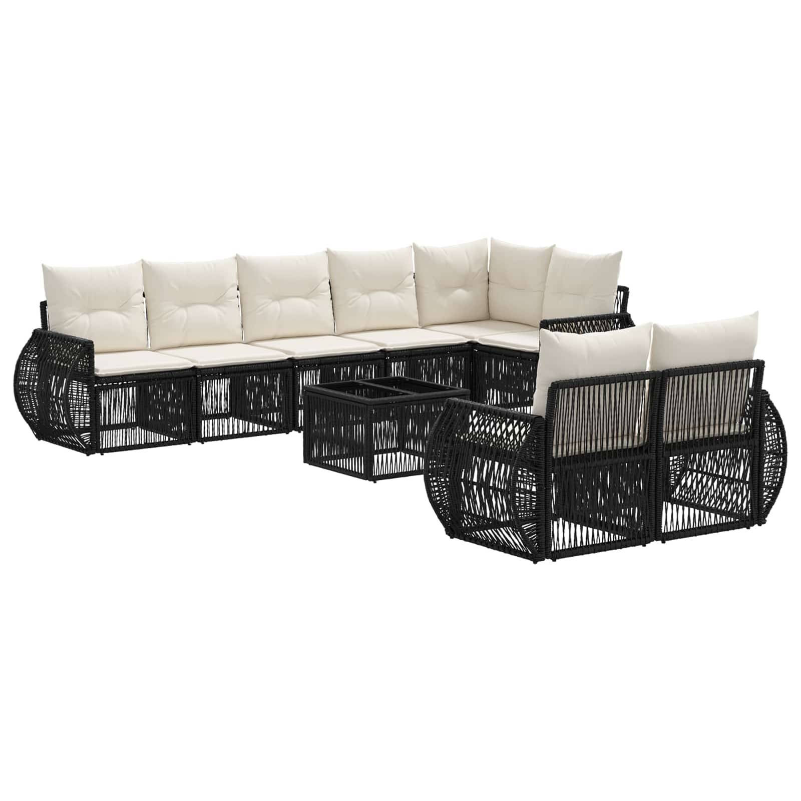 vidaXL Gartensofa-set 9 pcs Schwarz und Cremeweiß Poly-Rattan