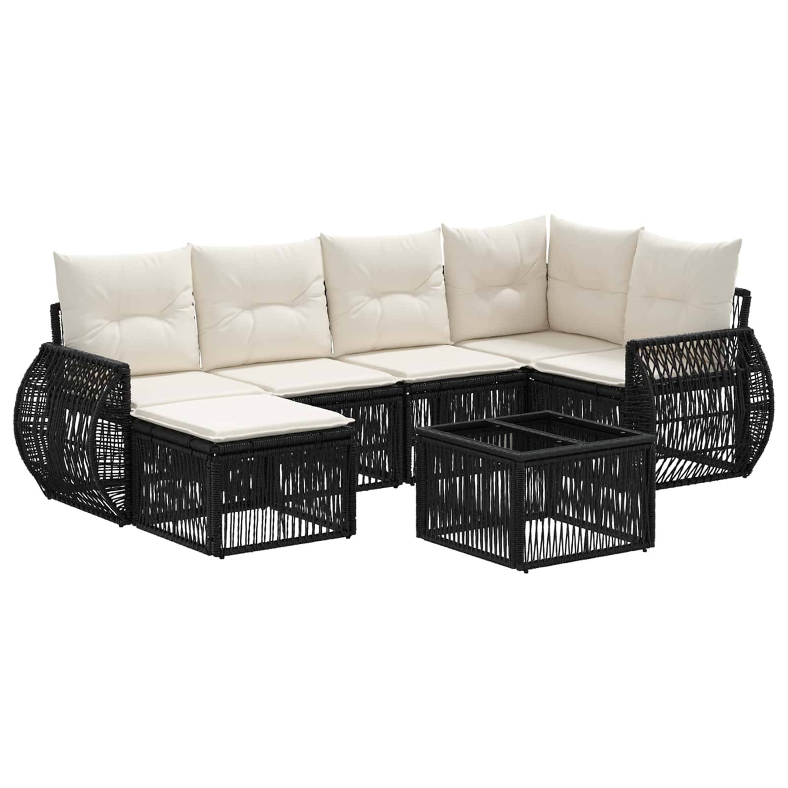 vidaXL Gartensofa-set 7 pcs Schwarz und Cremeweiß Poly-Rattan