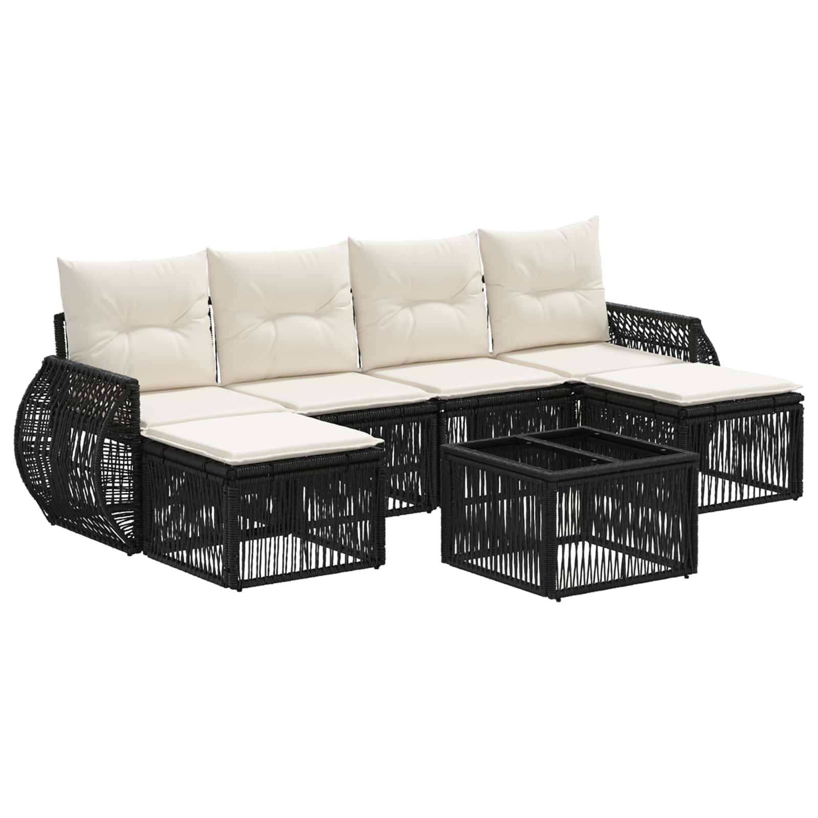 vidaXL Gartensofa-set 7 pcs Schwarz und Cremeweiß Poly-Rattan