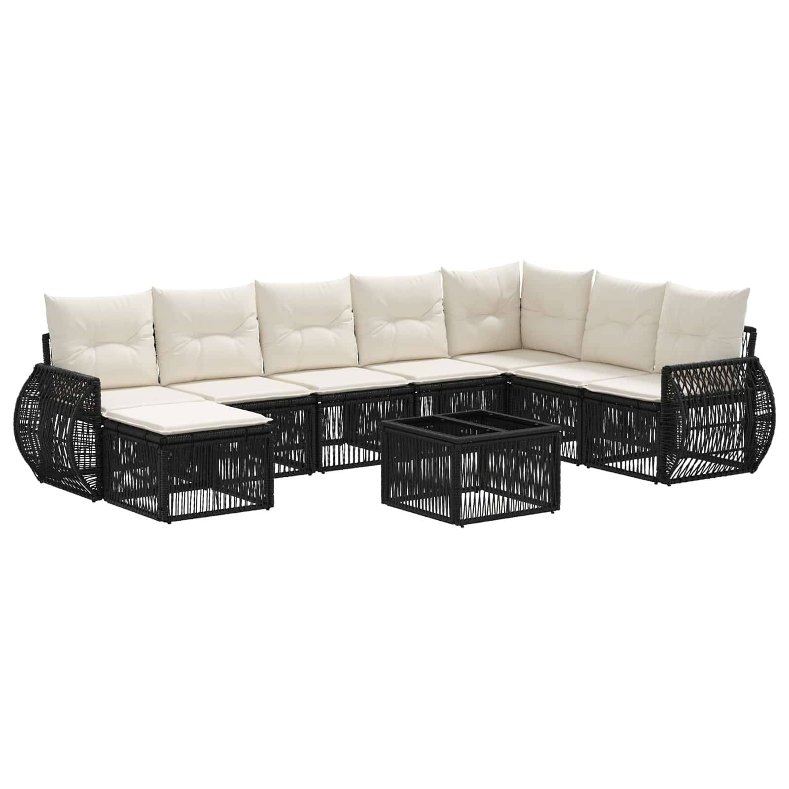 vidaXL Gartensofa-set 9 pcs Schwarz und Cremeweiß Poly-Rattan