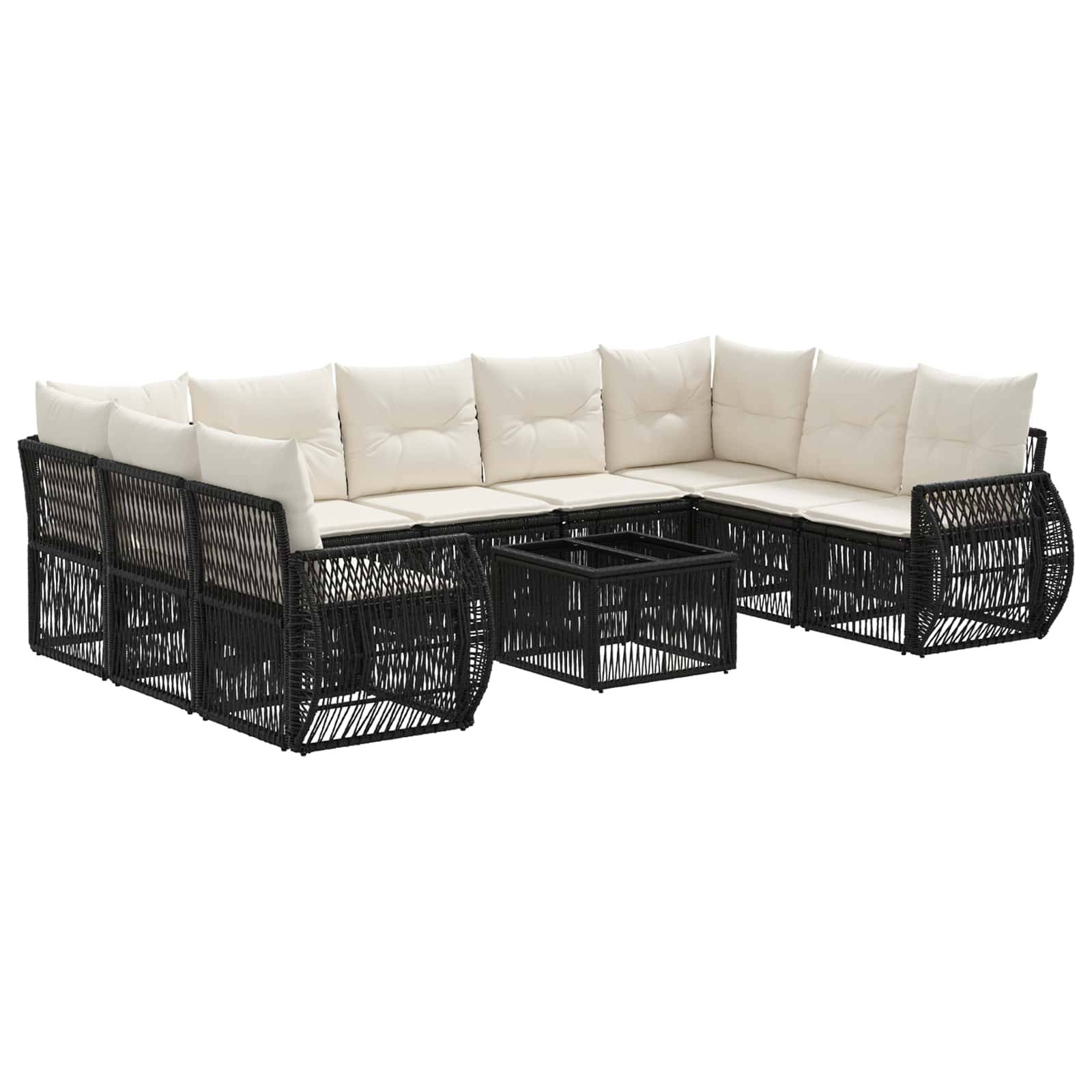vidaXL Gartensofa-set 10 pcs Schwarz und Cremeweiß Poly-Rattan