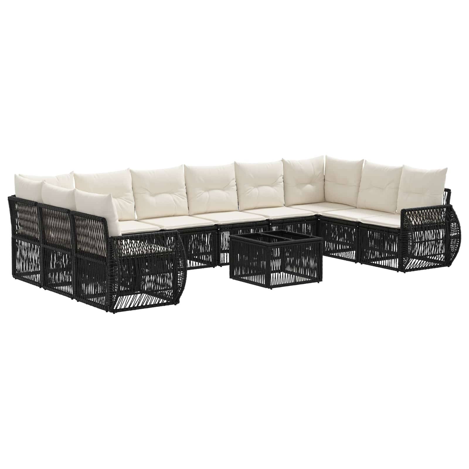 vidaXL Gartensofa-set 11 pcs Schwarz und Cremeweiß Poly-Rattan