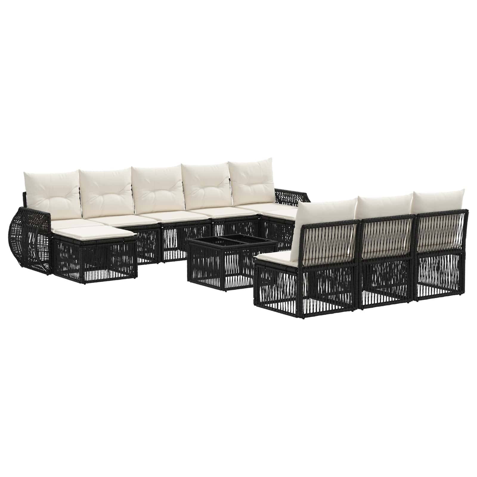 vidaXL Gartensofa-set 11 pcs Schwarz und Cremeweiß Poly-Rattan