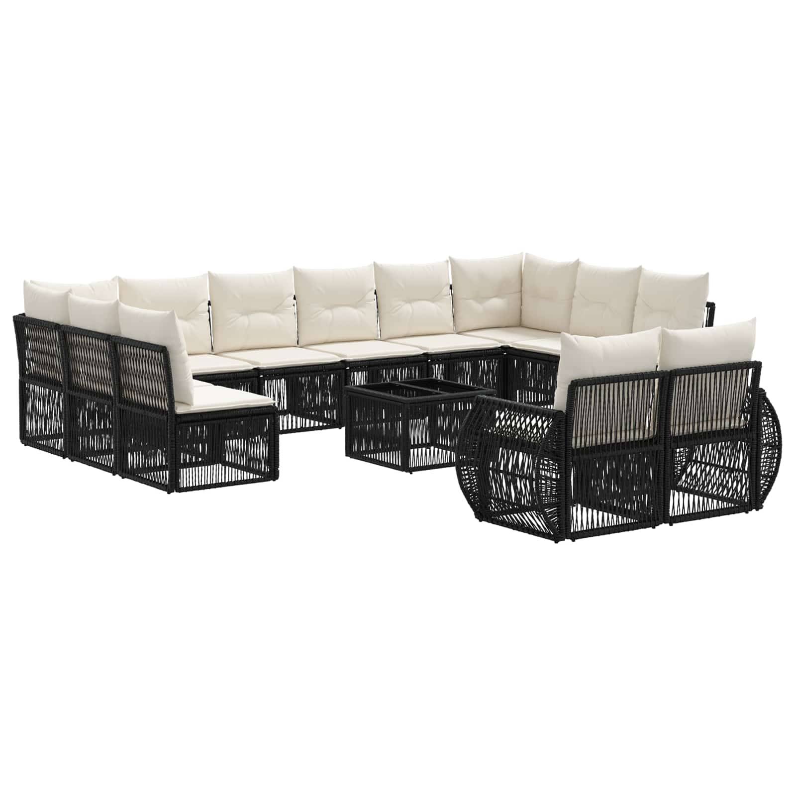 vidaXL Gartensofa-set 13 pcs Schwarz und Cremeweiß Poly-Rattan