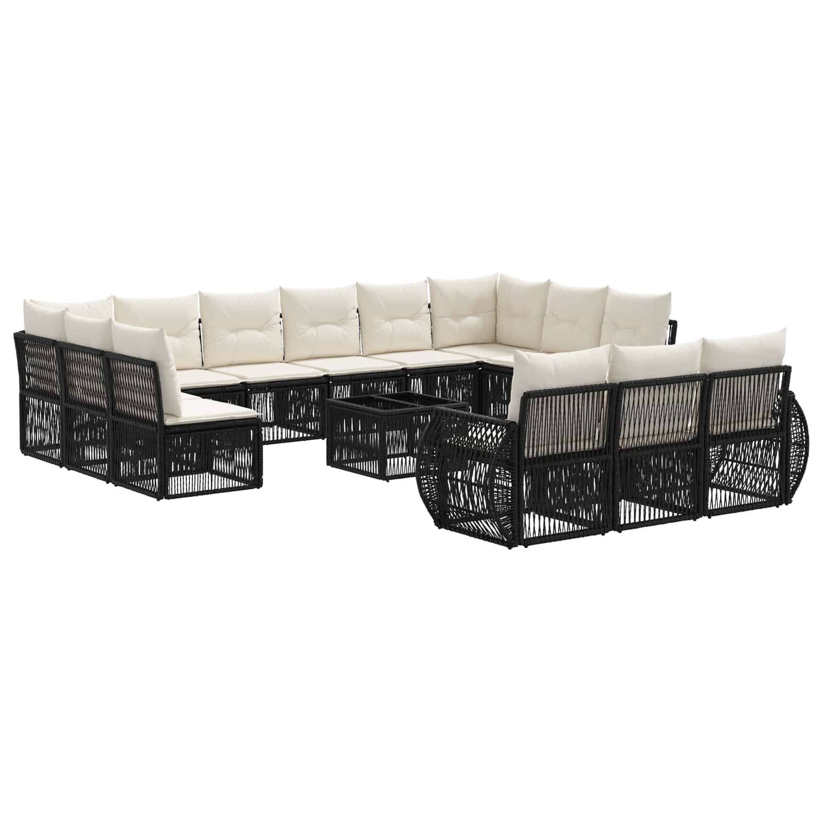 vidaXL Gartensofa-set 14 pcs Schwarz und Cremeweiß Poly-Rattan