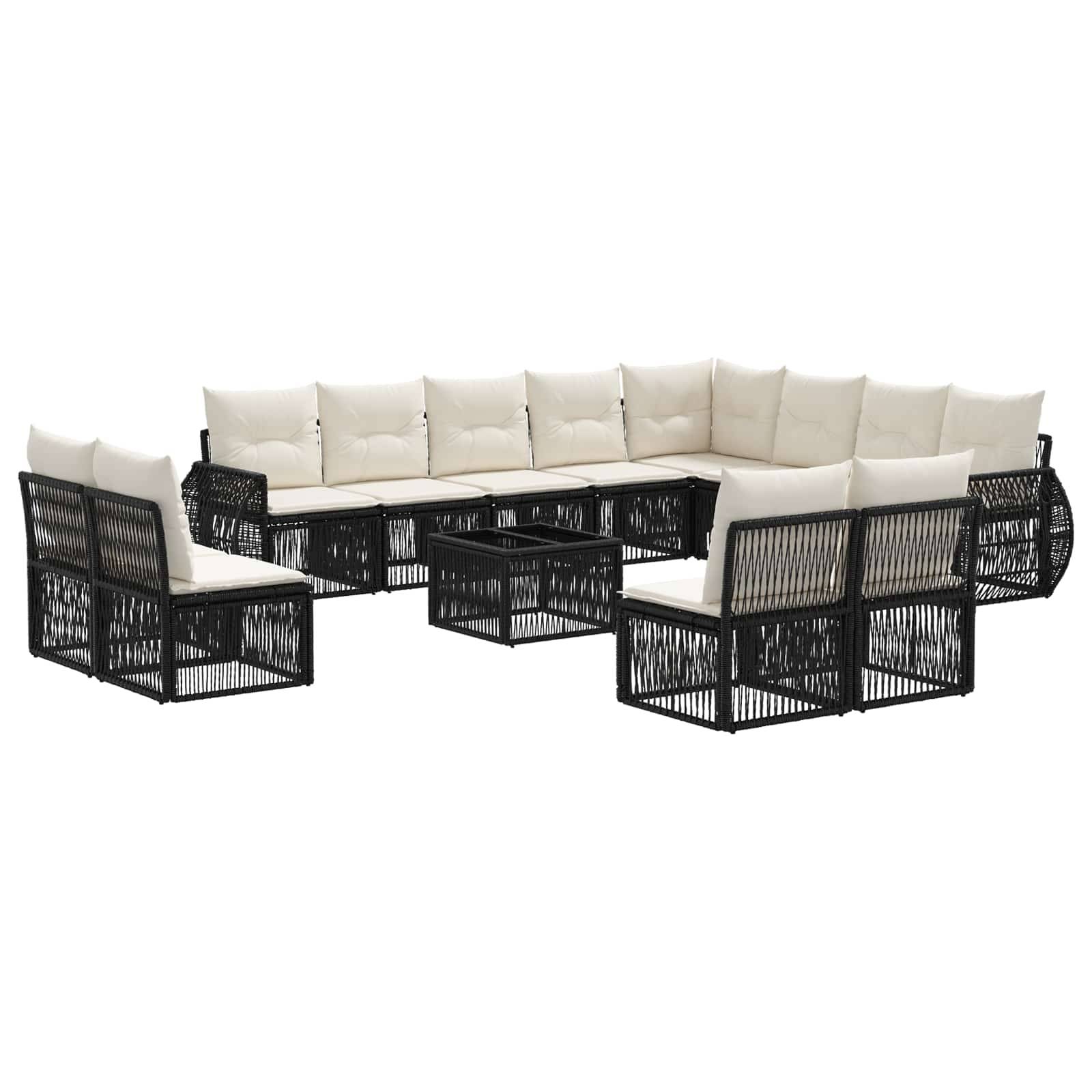 vidaXL Gartensofa-set 13 pcs Schwarz und Cremeweiß Poly-Rattan