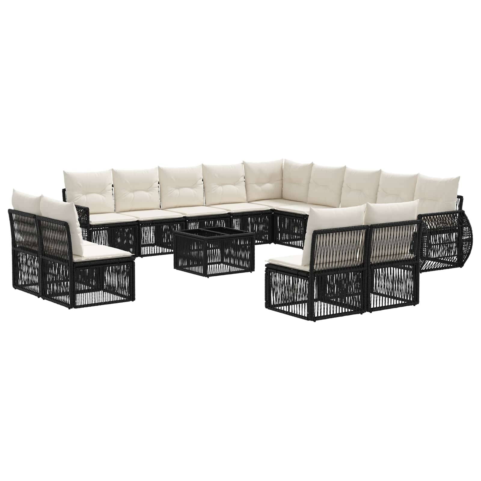 vidaXL Gartensofa-set 14 pcs Schwarz und Cremeweiß Poly-Rattan