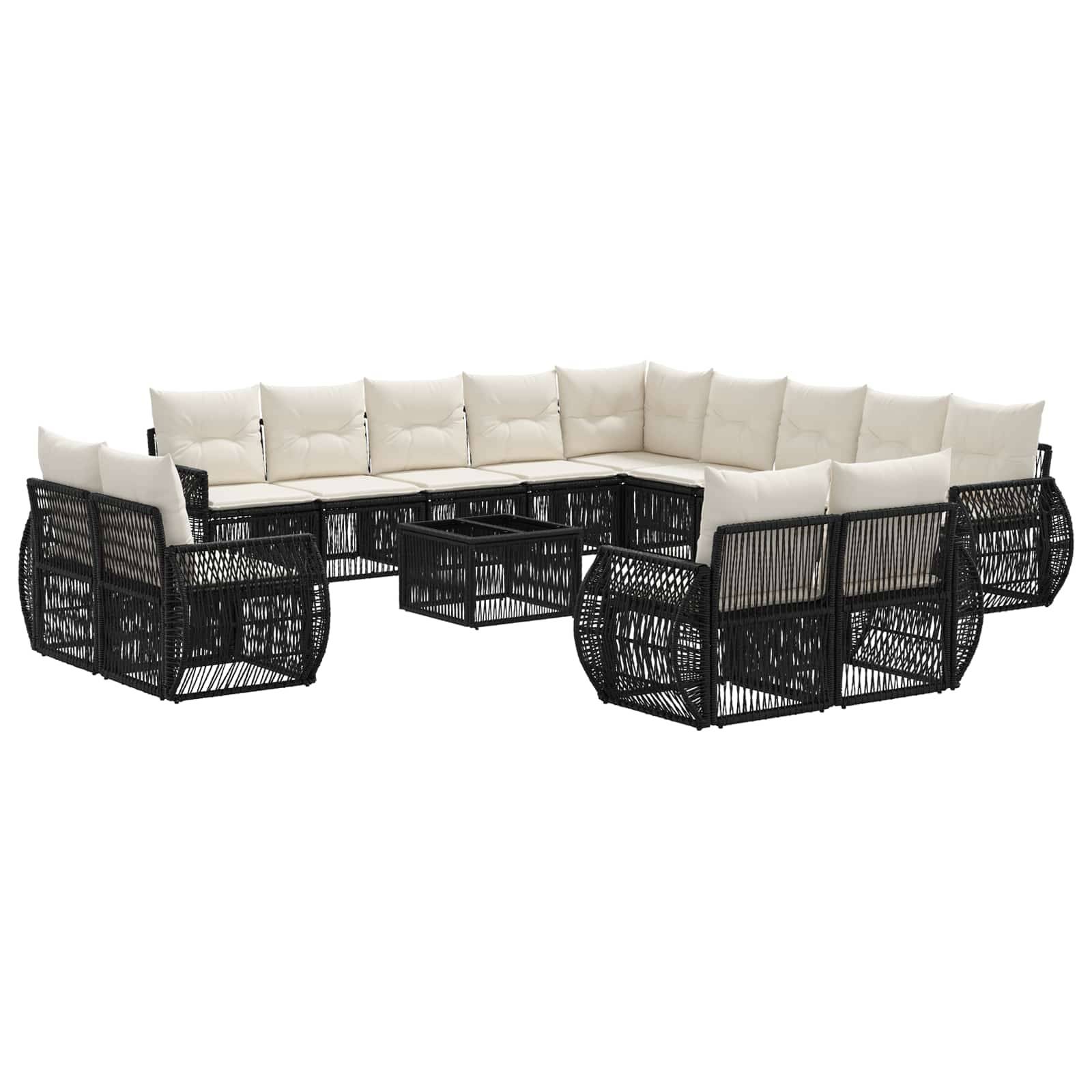 vidaXL Gartensofa-set 14 pcs Schwarz und Cremeweiß Poly-Rattan