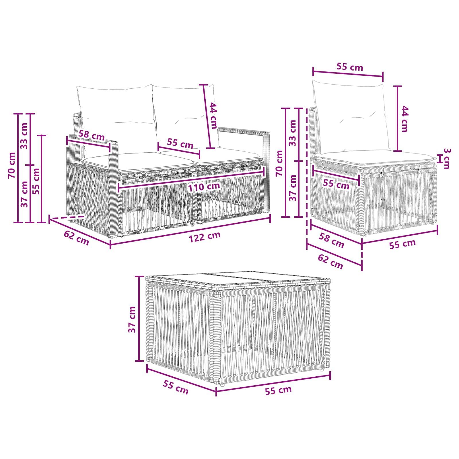 vidaXL Gartensofa-set 7 pcs Schwarz Poly-Rattan