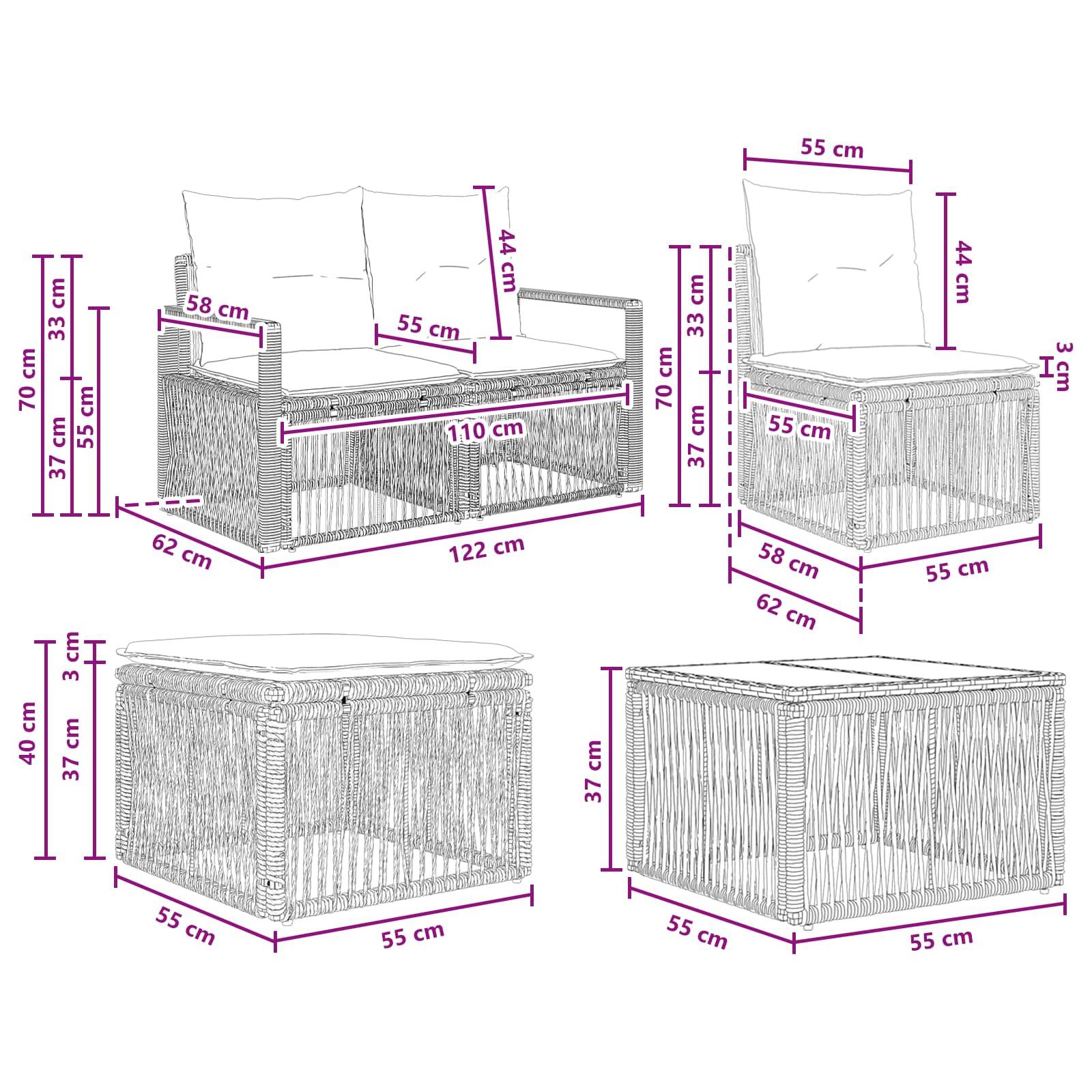 vidaXL Gartensofa-set 7 pcs Grau Poly-Rattan