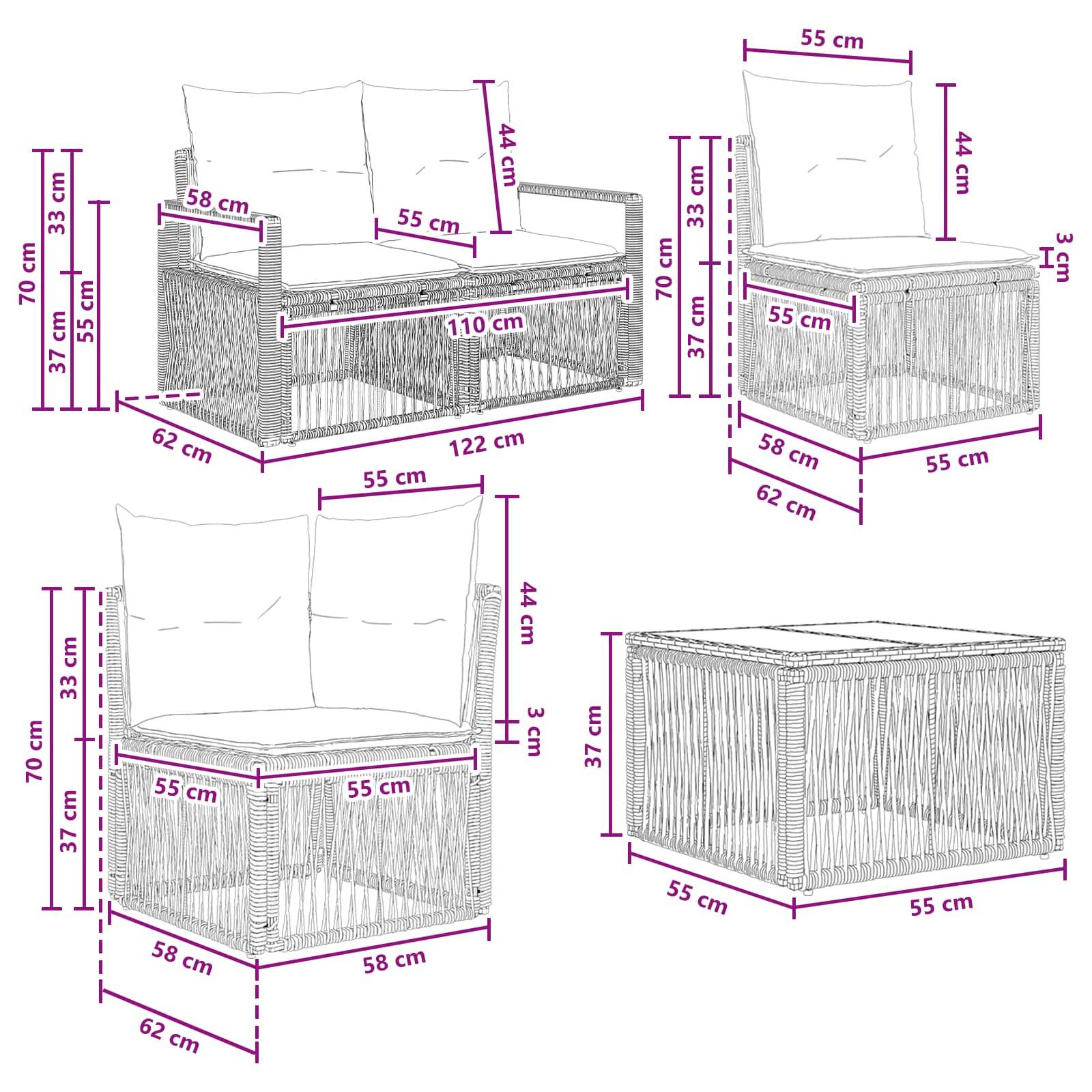 vidaXL Gartensofa-set 14 pcs Grau Poly-Rattan
