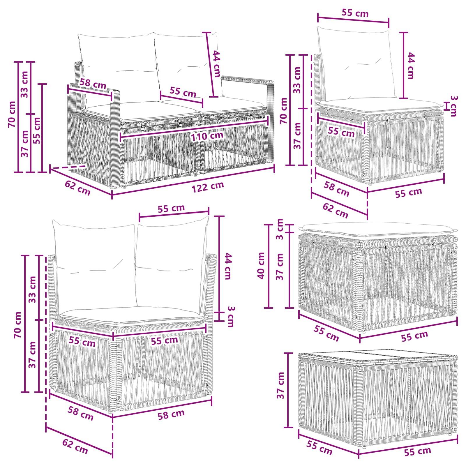 vidaXL Gartensofa-set 10 pcs Grau Poly-Rattan