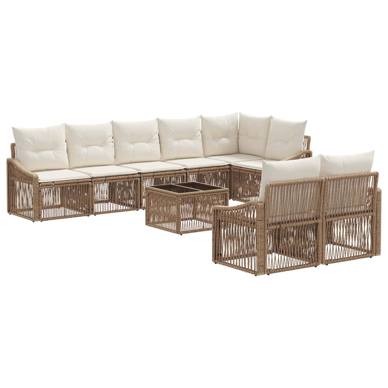 vidaXL Gartensofa-set Verstellbar 9 pcs Beige Poly-Rattan