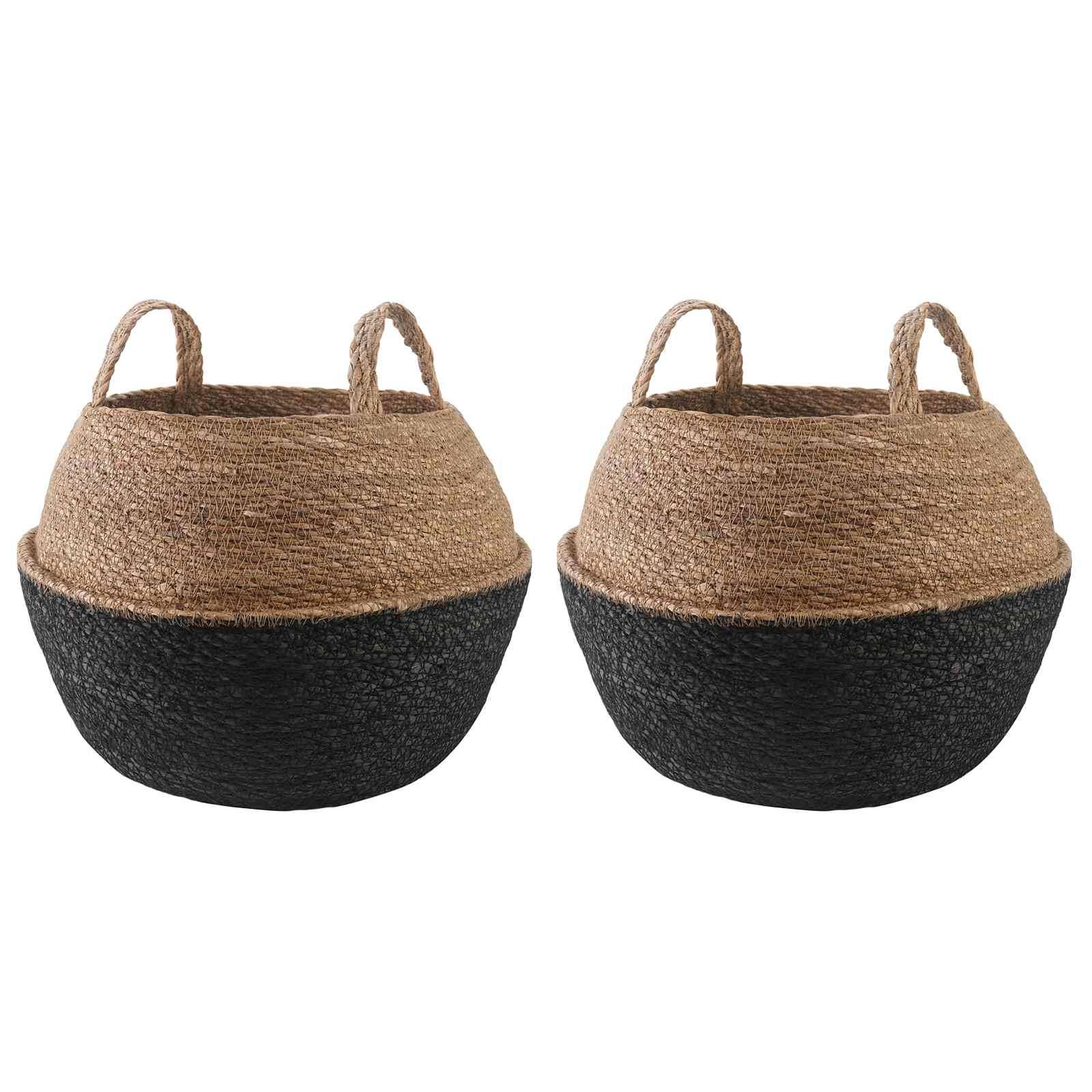 vidaXL Pflanzenkübel mit Griffen 2 pcs Schwarz Ø 45 x 36 cm