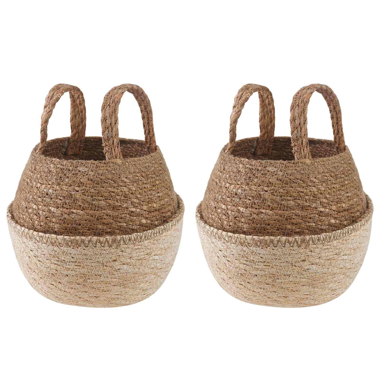 vidaXL Pflanzenkübel mit Griffen 2 pcs Weiß Ø 22 x 20 cm 100% Seegras