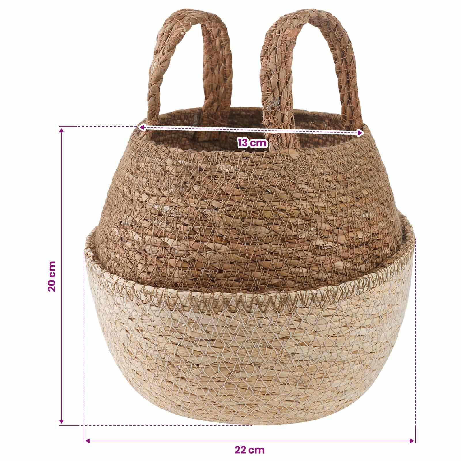 vidaXL Pflanzenkübel mit Griffen 2 pcs Weiß Ø 22 x 20 cm 100% Seegras