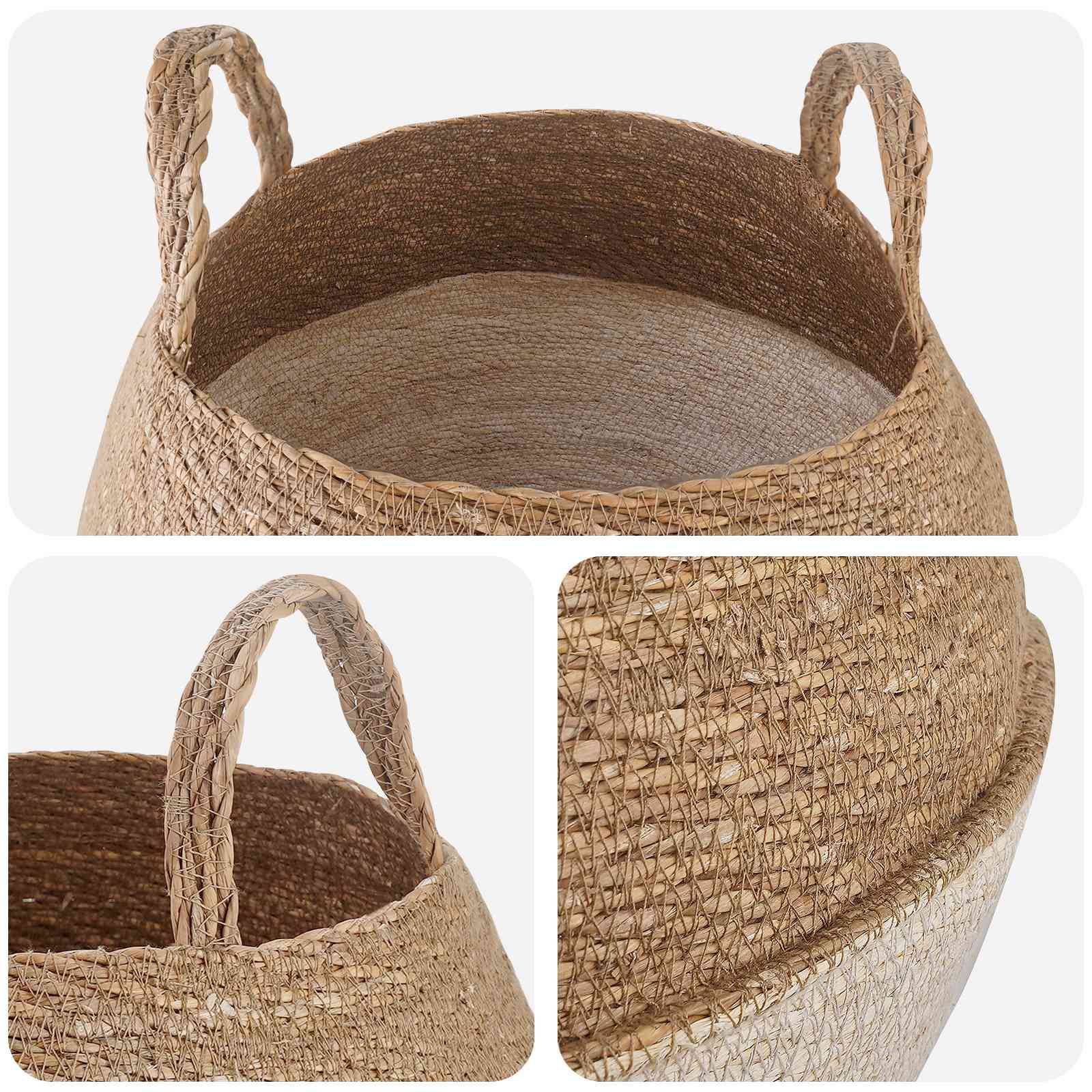 vidaXL Pflanzenkübel mit Griffen Weiß Ø 32 x 32 cm 100% Seegras