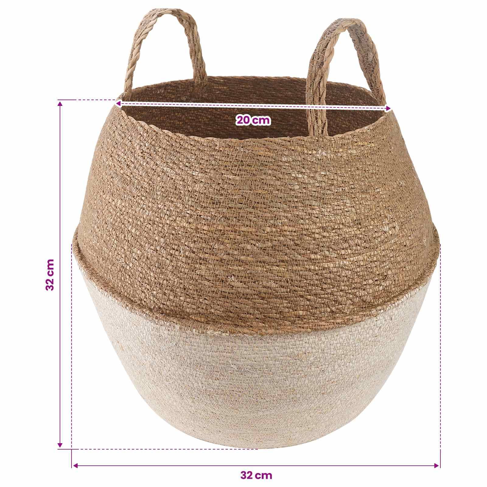 vidaXL Pflanzenkübel mit Griffen Weiß Ø 32 x 32 cm 100% Seegras