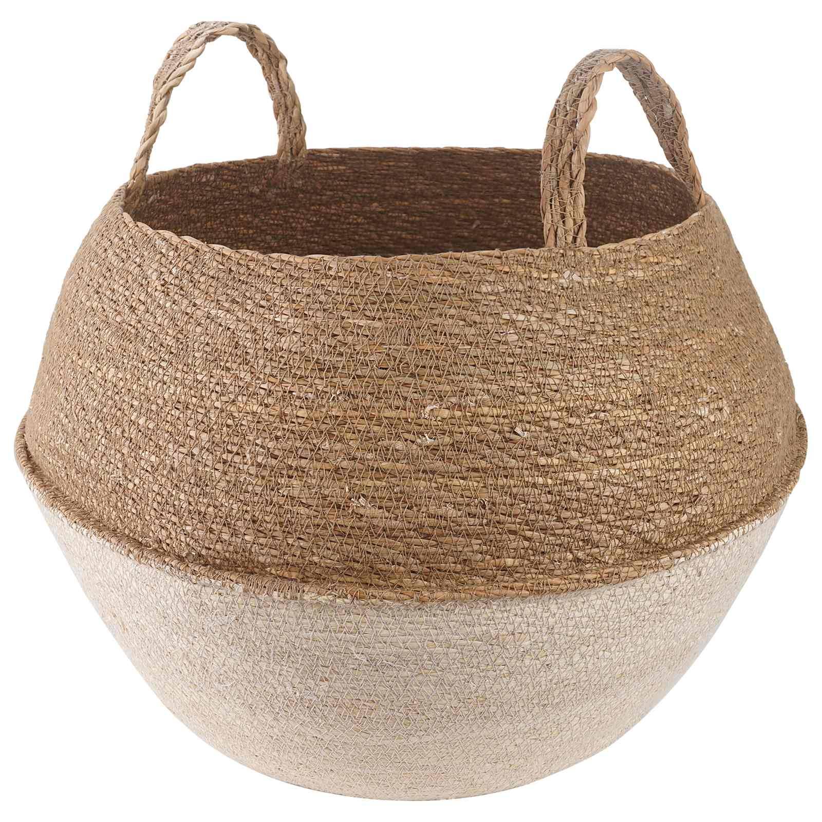 vidaXL Pflanzenkübel mit Griffen Weiß Ø 45 x 36 cm 100% Seegras
